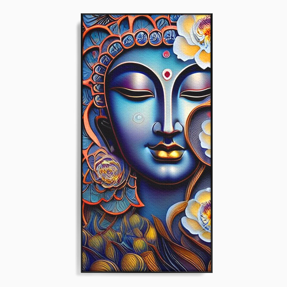 Tablou canvas cu tablou canvas cu portretul lui buddha, in rama de aluminiu negru