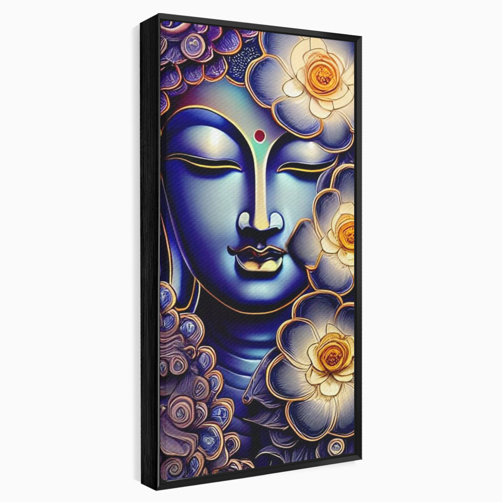 Tablou canvas cu tablou canvas cu portretul lui buddha, in rama de aluminiu negru