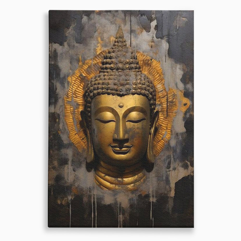 Tablou canvas cu tablou canvas cu capul lui buddha, fara rama, pe sasiu de lemn