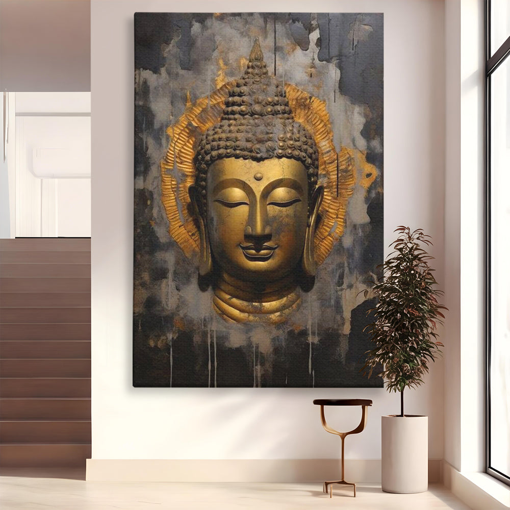 Tablou canvas cu tablou canvas cu capul lui buddha, fara rama, pe sasiu de lemn