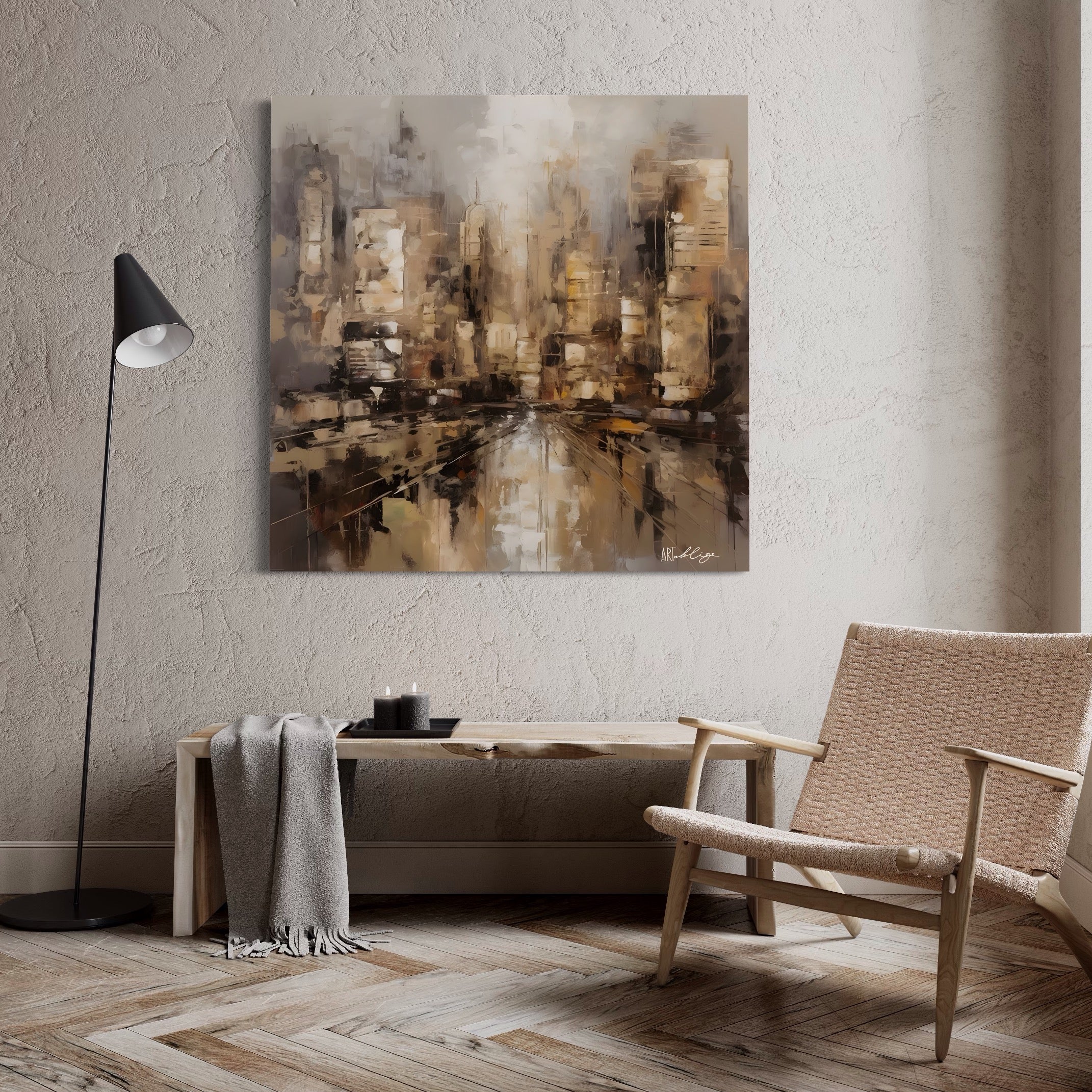 Tablou Canvas Premium LuxCanva® C1184, Abstract City Center , Zgarie Nori, Oras, Decorativ, Living Room, Culori Vibrante