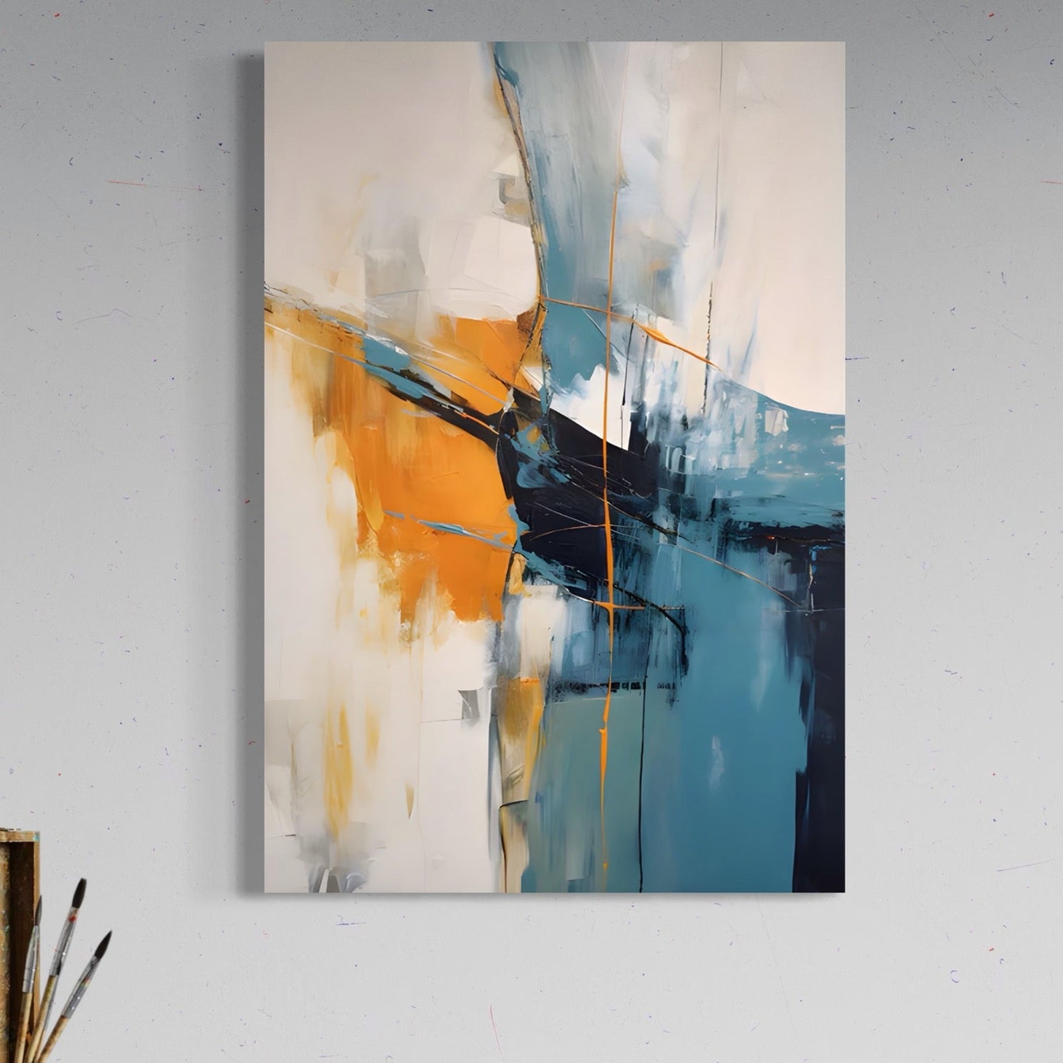 Tablou Canvas Premium LuxCanva® C1886, Blue And Yelow Abstract Painting , Relaxare, Living Room, Culori Vibrante