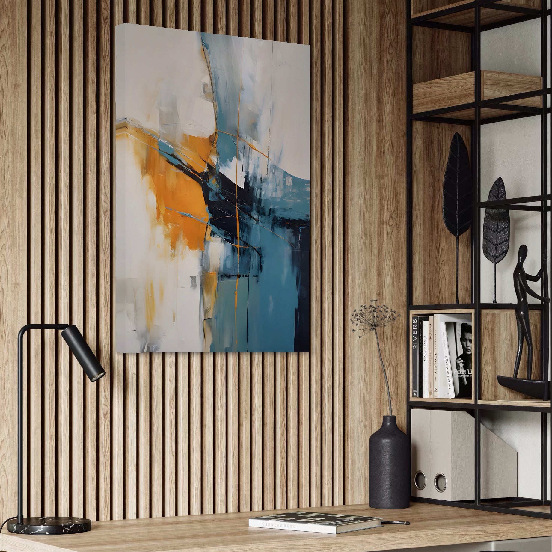 Tablou Canvas Premium LuxCanva® C1886, Blue And Yelow Abstract Painting , Relaxare, Living Room, Culori Vibrante