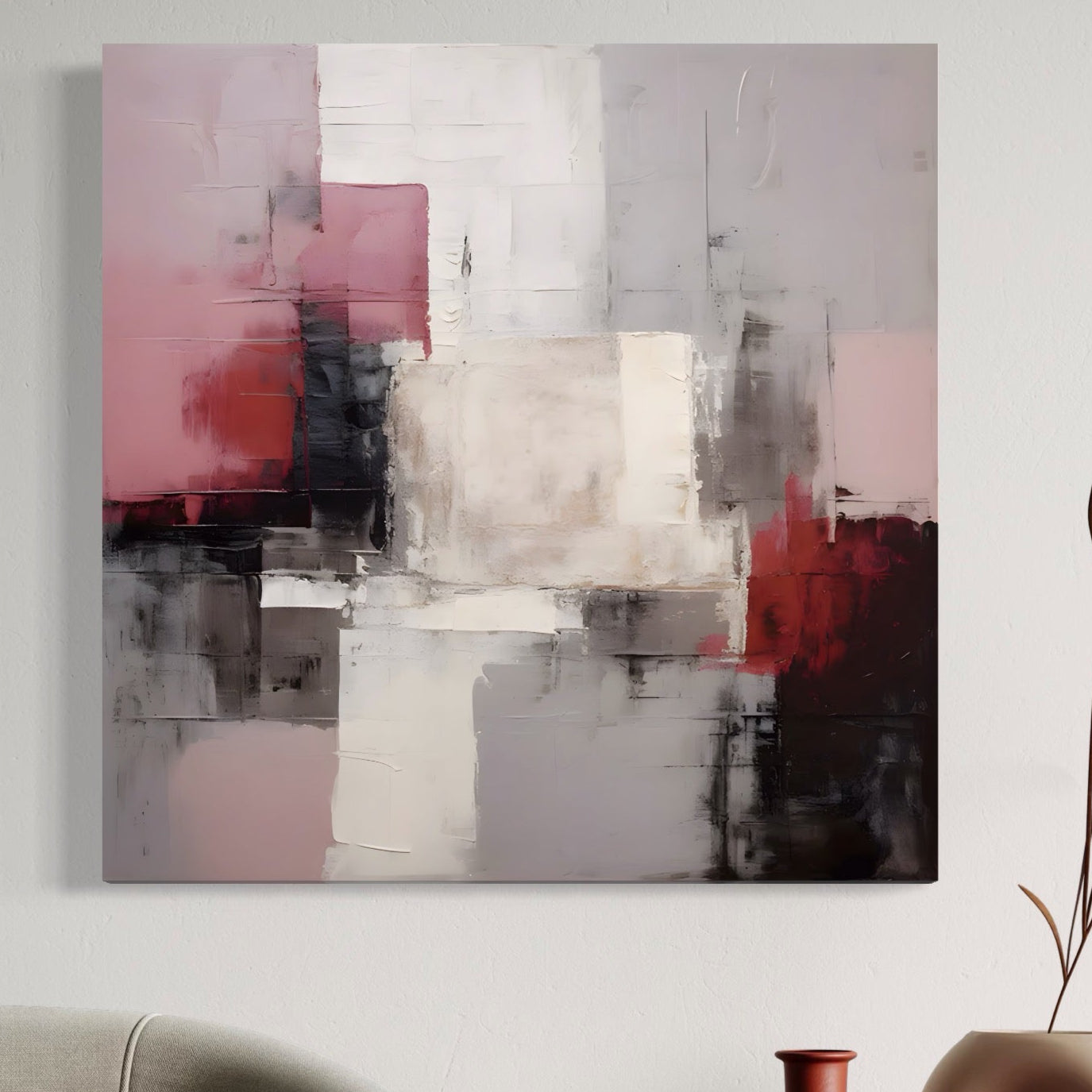 Tablou Canvas Premium LuxCanva® C1197, Abstract Rosu Si Negru , Culori, Decorativ, Living Room, Culori Vibrante