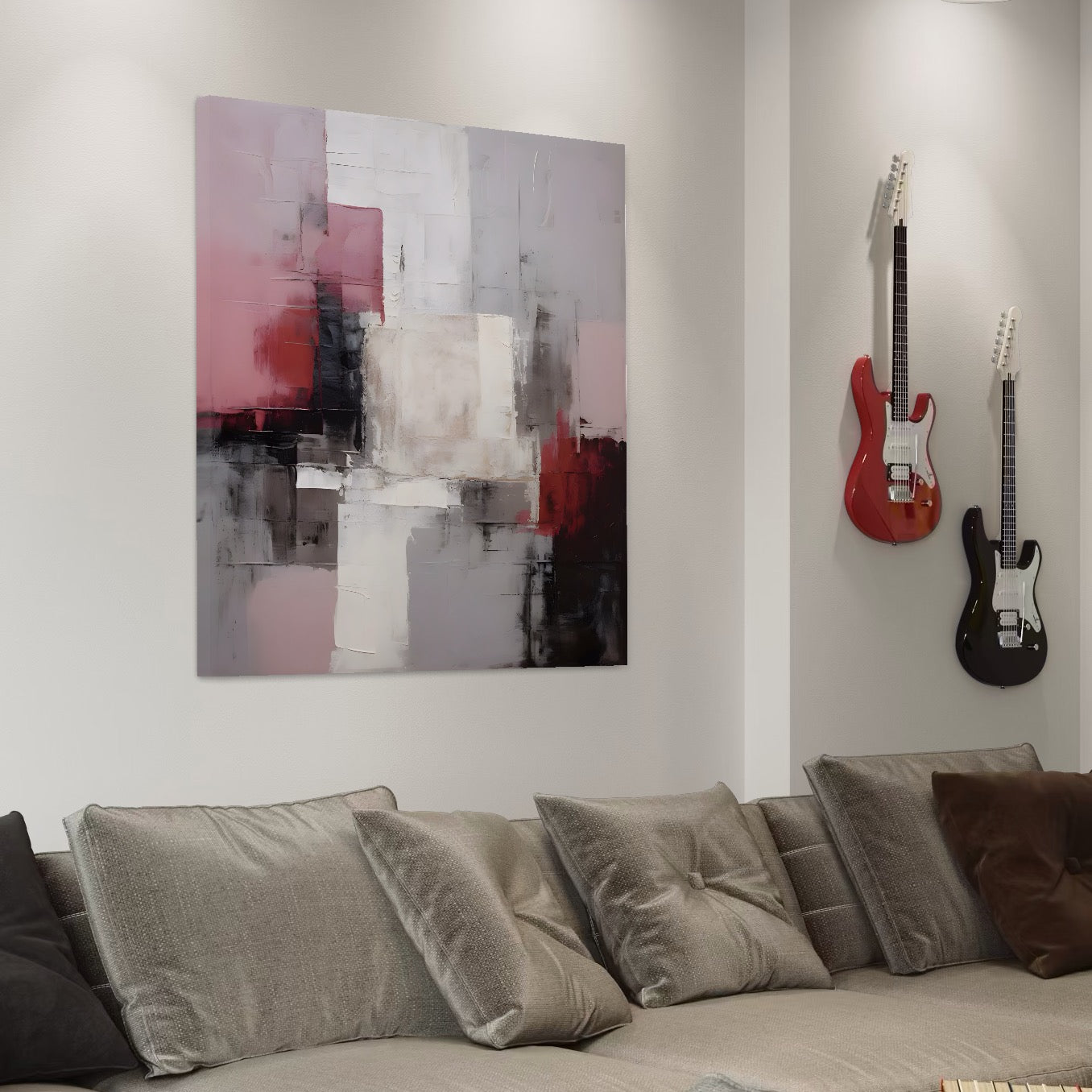 Tablou Canvas Premium LuxCanva® C1197, Abstract Rosu Si Negru , Culori, Decorativ, Living Room, Culori Vibrante