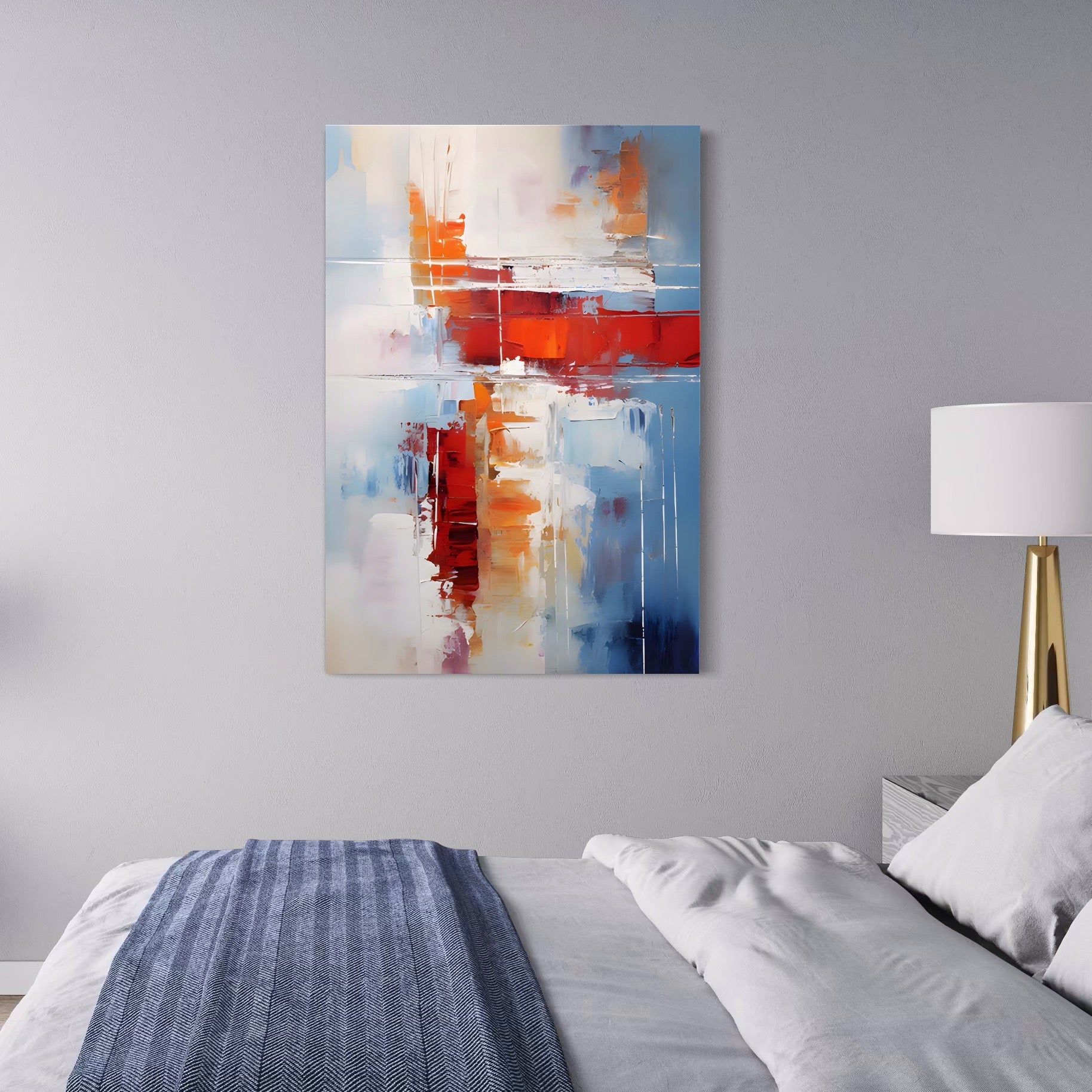 Tablou Canvas Premium LuxCanva® C1200, Abstract Blue And Red Painting , Relaxare, Living Room, Culori Vibrante