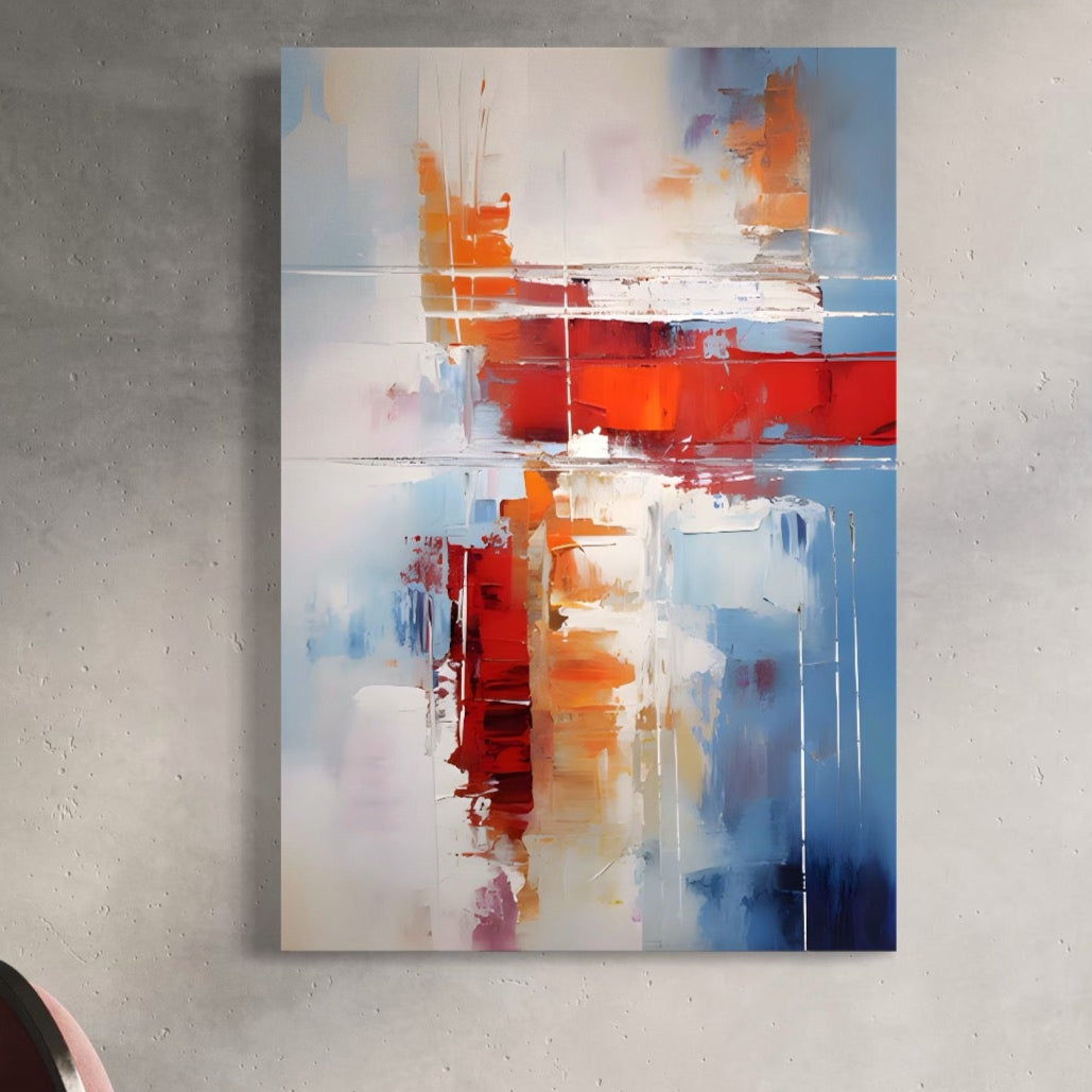 Tablou Canvas Premium LuxCanva® C1200, Abstract Blue And Red Painting , Relaxare, Living Room, Culori Vibrante