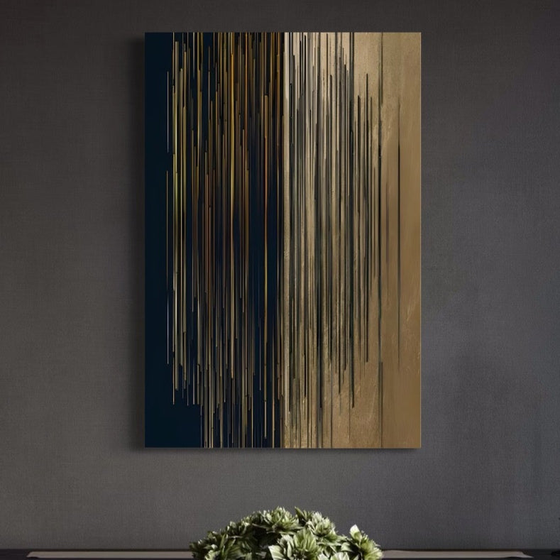 Tablou Canvas Premium LuxCanva® C1202, Gold And Black Stripes , Relaxare, Living Room, Culori Vibrante