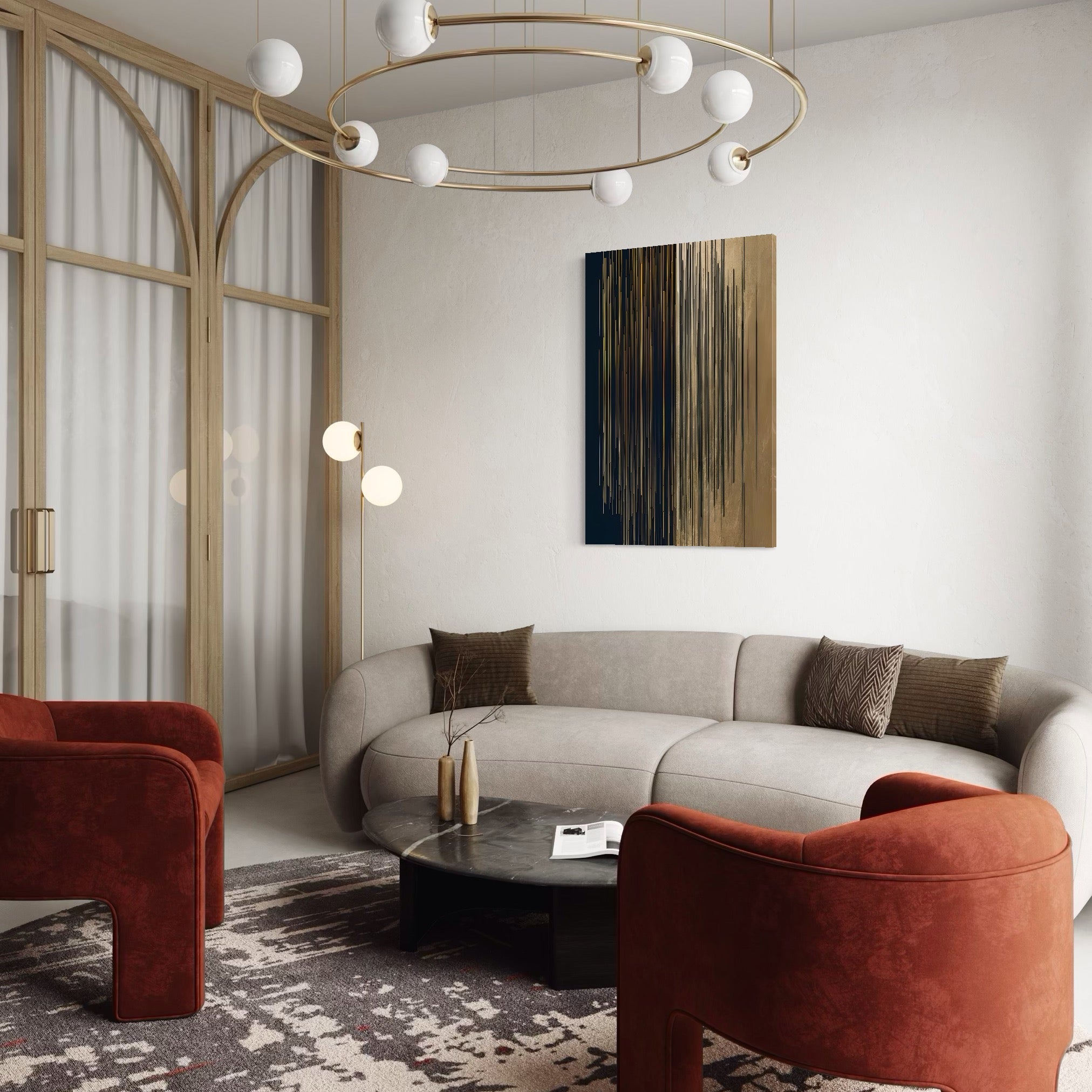 Tablou Canvas Premium LuxCanva® C1202, Gold And Black Stripes , Relaxare, Living Room, Culori Vibrante