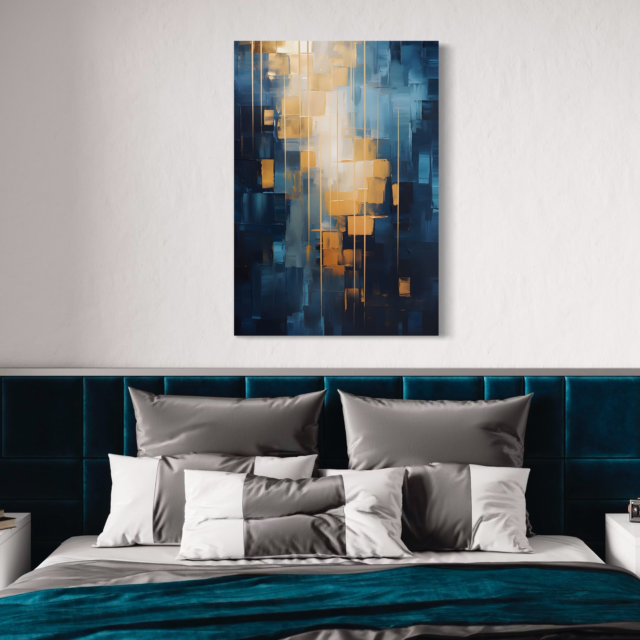 Tablou Canvas Premium LuxCanva® C1207, Gold And Blue Paint , Relaxare, Living Room, Culori Vibrante