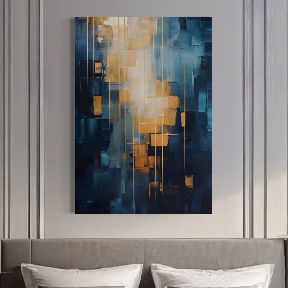 Tablou Canvas Premium LuxCanva® C1207, Gold And Blue Paint , Relaxare, Living Room, Culori Vibrante