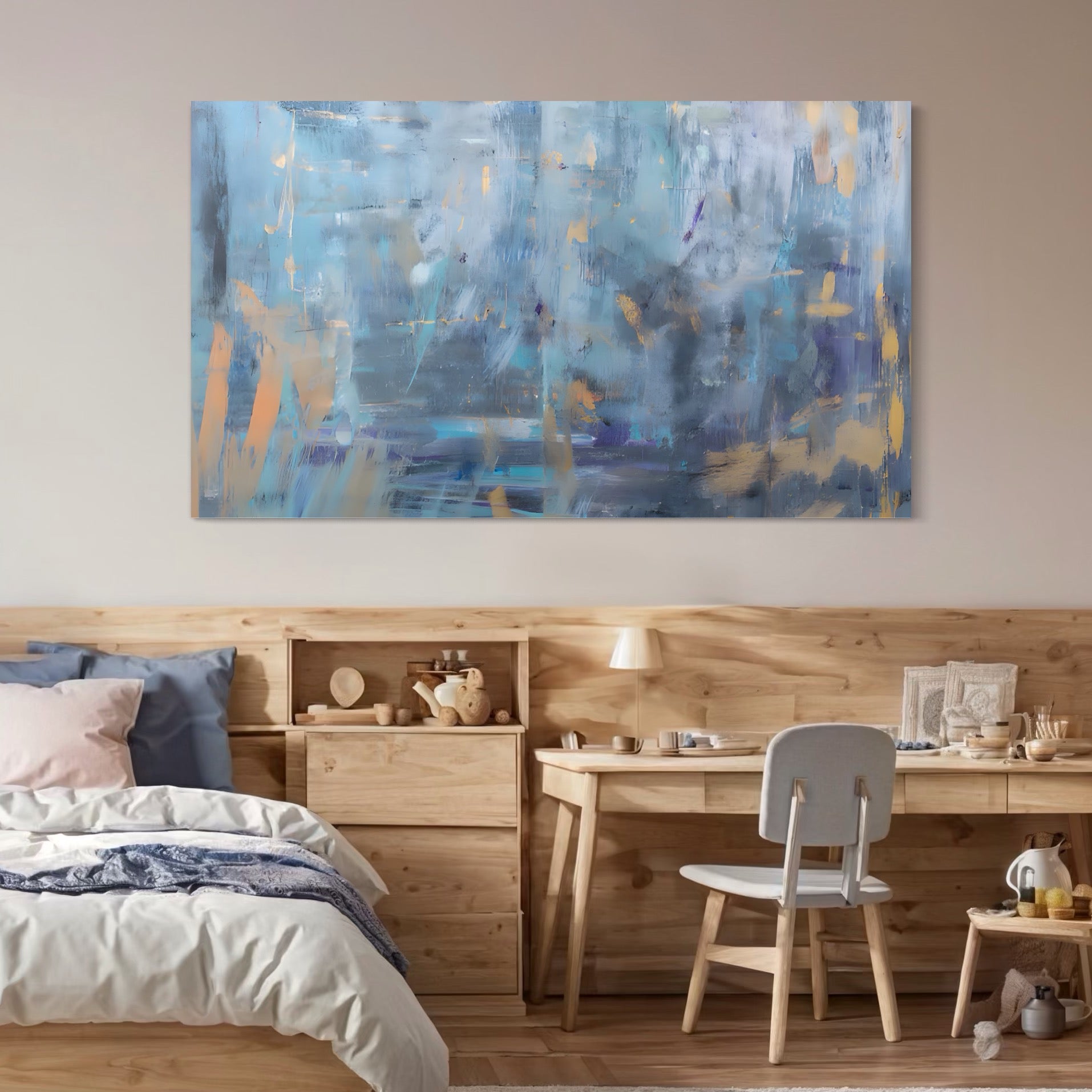 Tablou Canvas Premium LuxCanva® C1209, Blue Abstract Paint , Relaxare, Living Room, Culori Vibrante