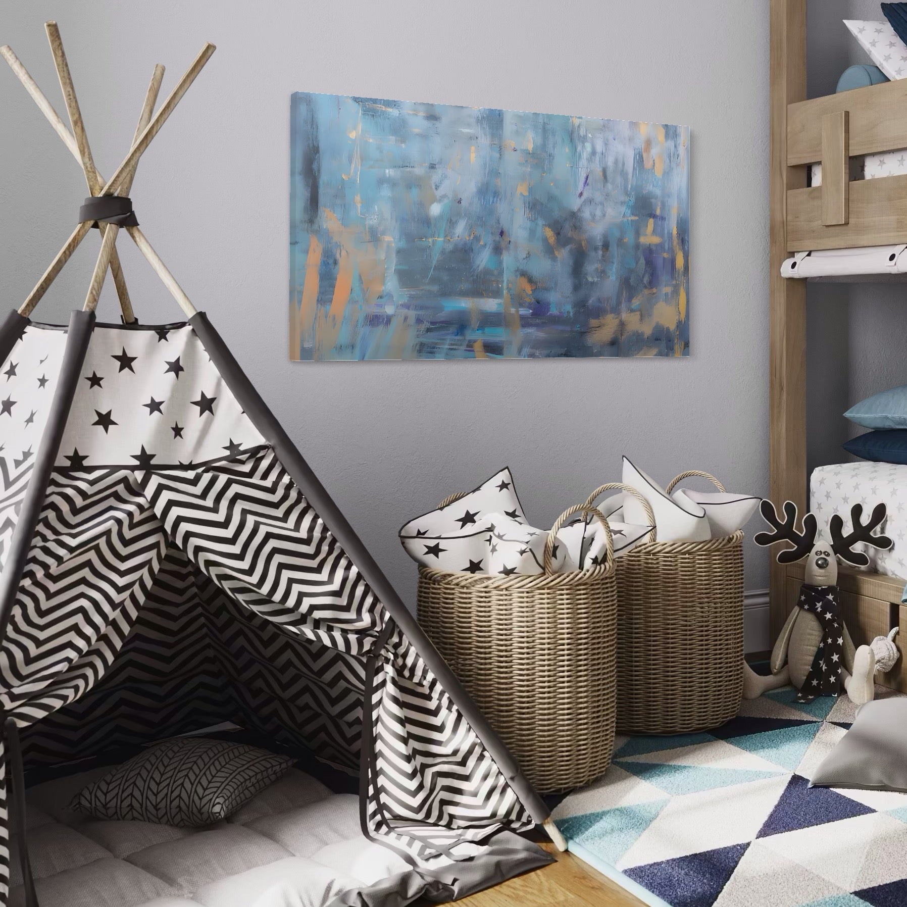 Tablou Canvas Premium LuxCanva® C1209, Blue Abstract Paint , Relaxare, Living Room, Culori Vibrante