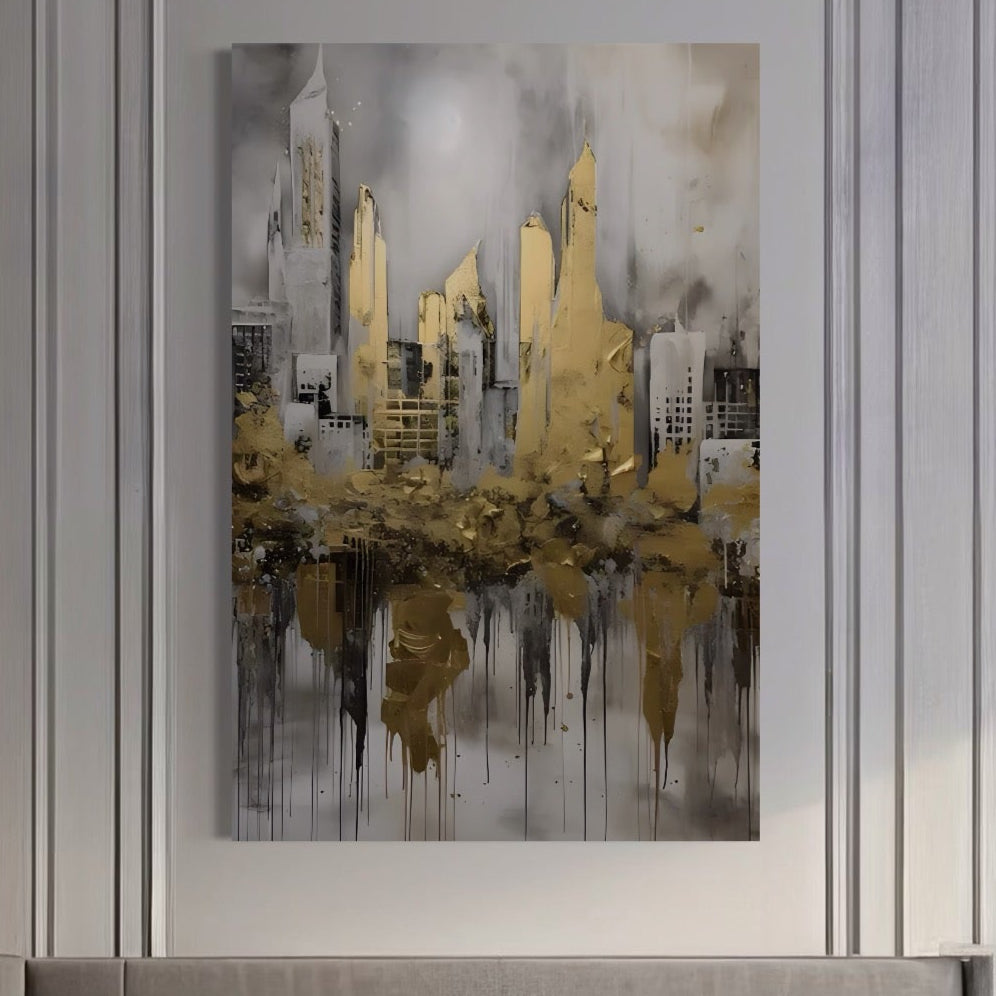 Tablou Canvas Premium LuxCanva® C1213, Gold Sky Scrapers , Relaxare, Living Room, Culori Vibrante