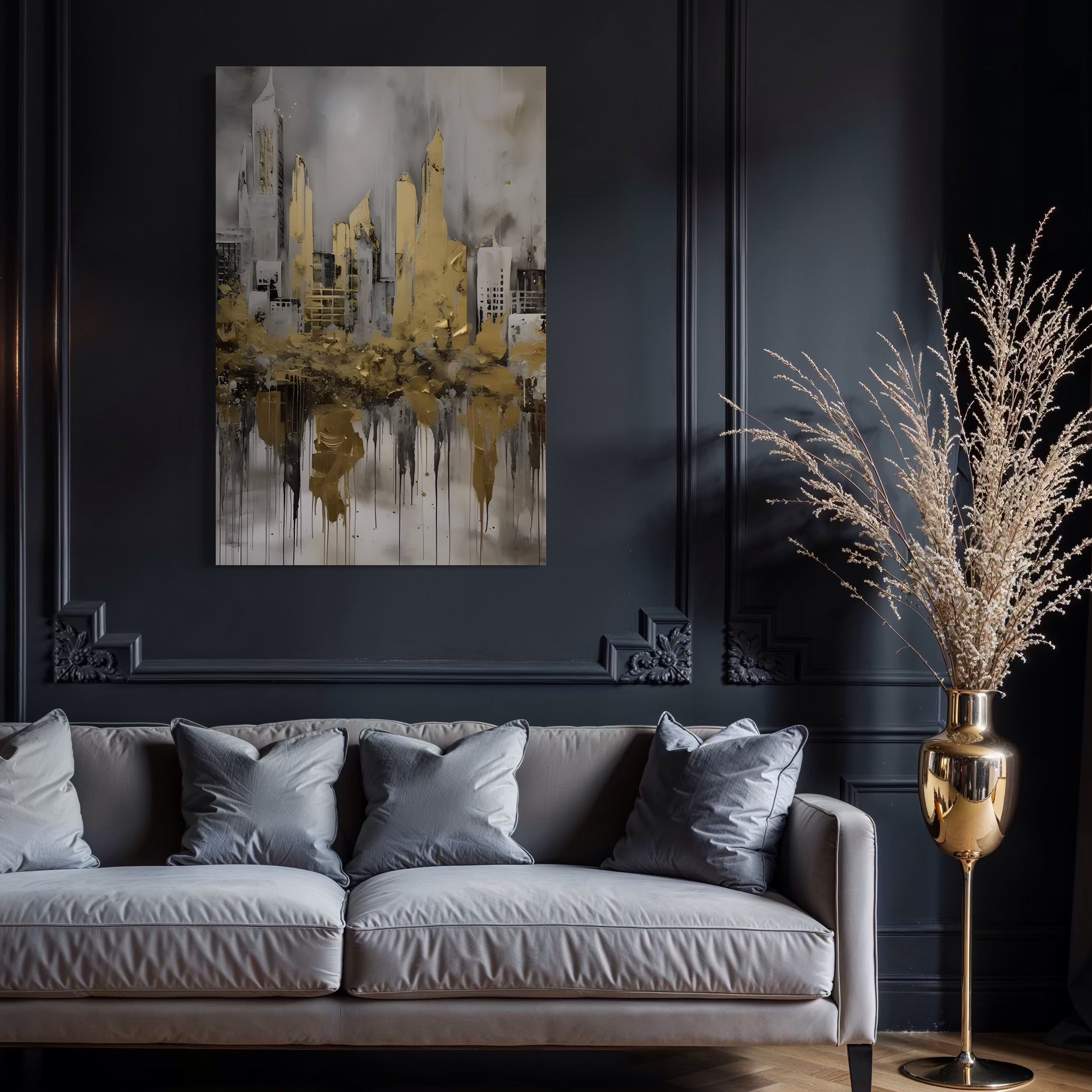 Tablou Canvas Premium LuxCanva® C1213, Gold Sky Scrapers , Relaxare, Living Room, Culori Vibrante