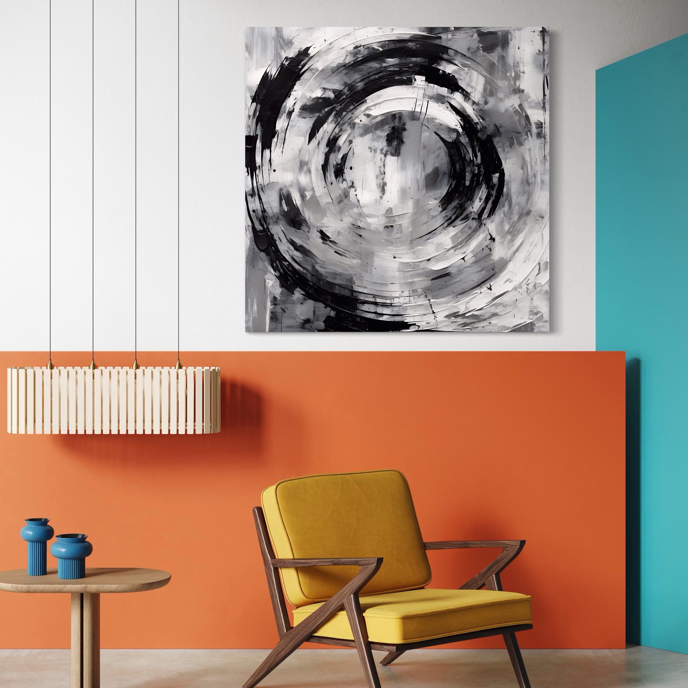 Tablou Canvas Premium LuxCanva® C1217, Abstract Round Paint , Culori, Decorativ, Living Room, Culori Vibrante