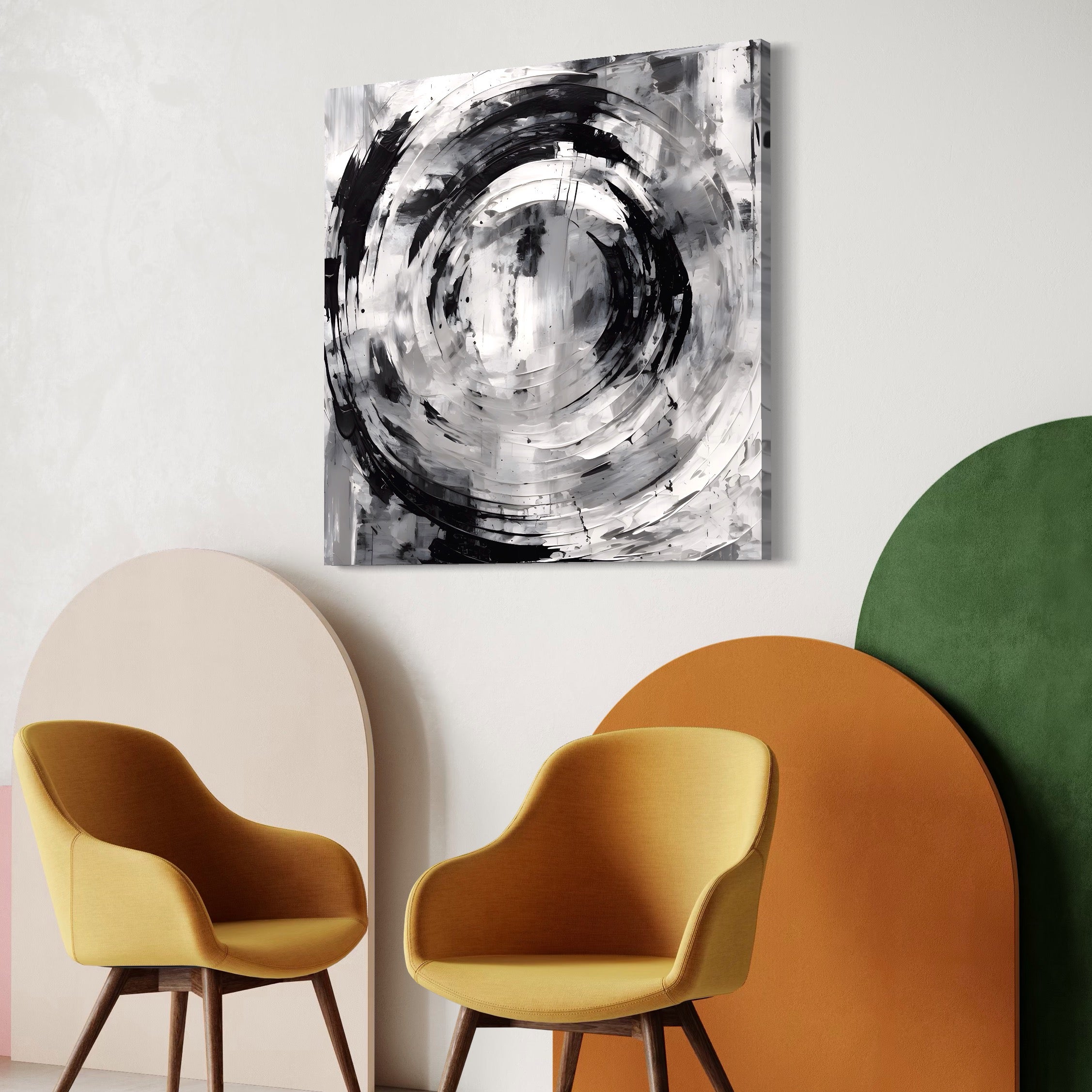 Tablou Canvas Premium LuxCanva® C1217, Abstract Round Paint , Culori, Decorativ, Living Room, Culori Vibrante