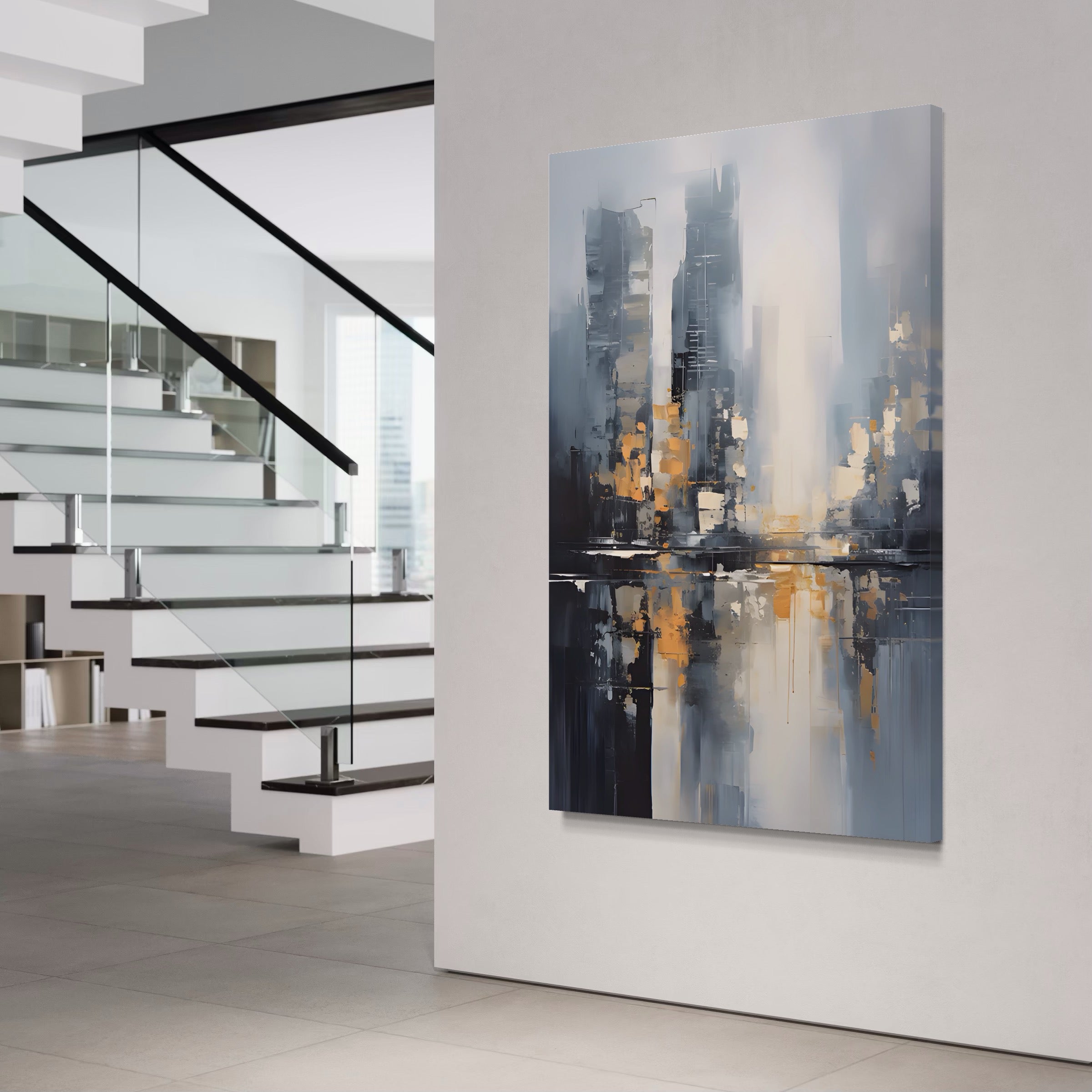 Tablou Canvas Premium LuxCanva® C1219, Abstract Paint Of Downtown ,  Relaxare, Living Room, Culori Vibrante