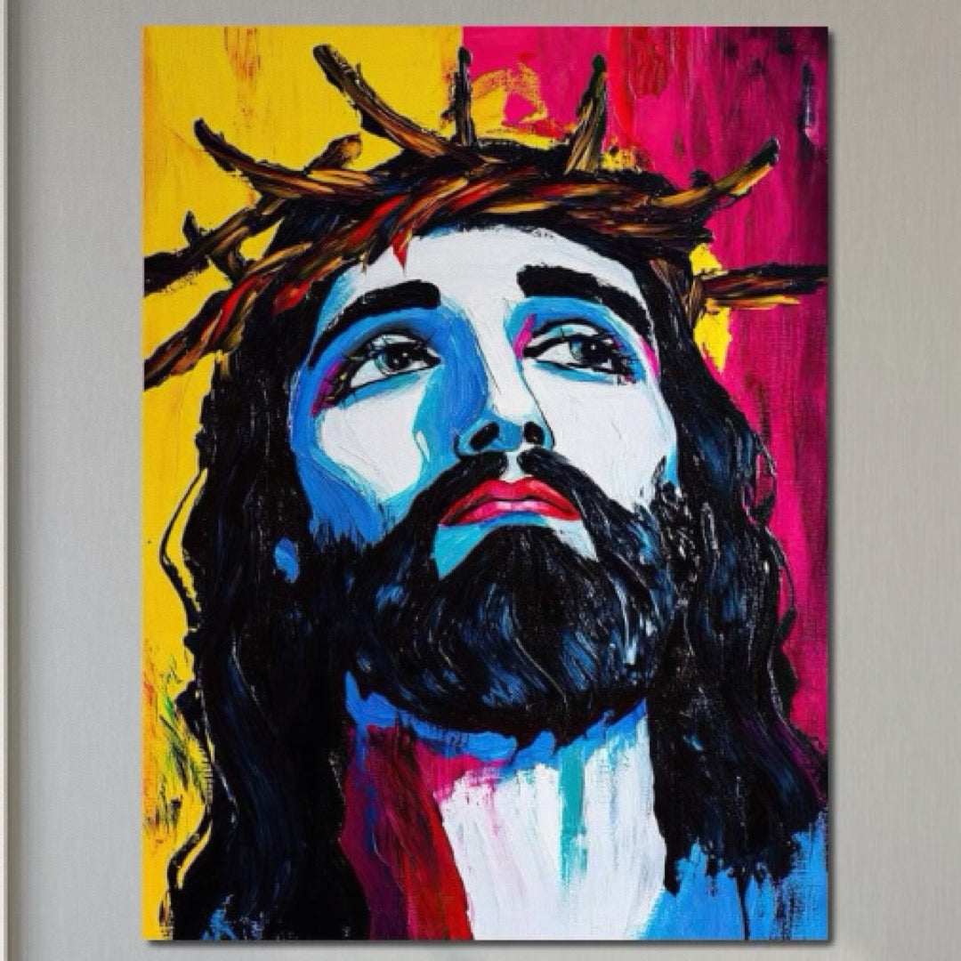 Tablou Canvas Premium LuxCanva® H1050, Contemplare Divina, Iisus, Contemplare, Pace Interioara, Coroana de Spini, Serenitate, Arta Religioasa Moderna, Living, Dormitor