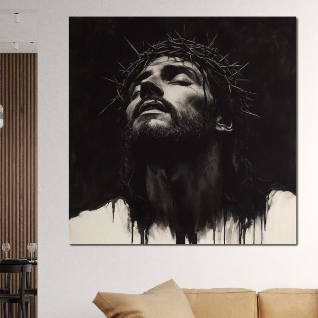 Tablou Canvas Premium LuxCanva® H1060, Ecoul Sacrificiului, Iisus, Credinta, Sacrificiu, Lumina, Intuneric, Inspiratie, Coroana de Spini, Arta Religioasa, Living, Dormitor