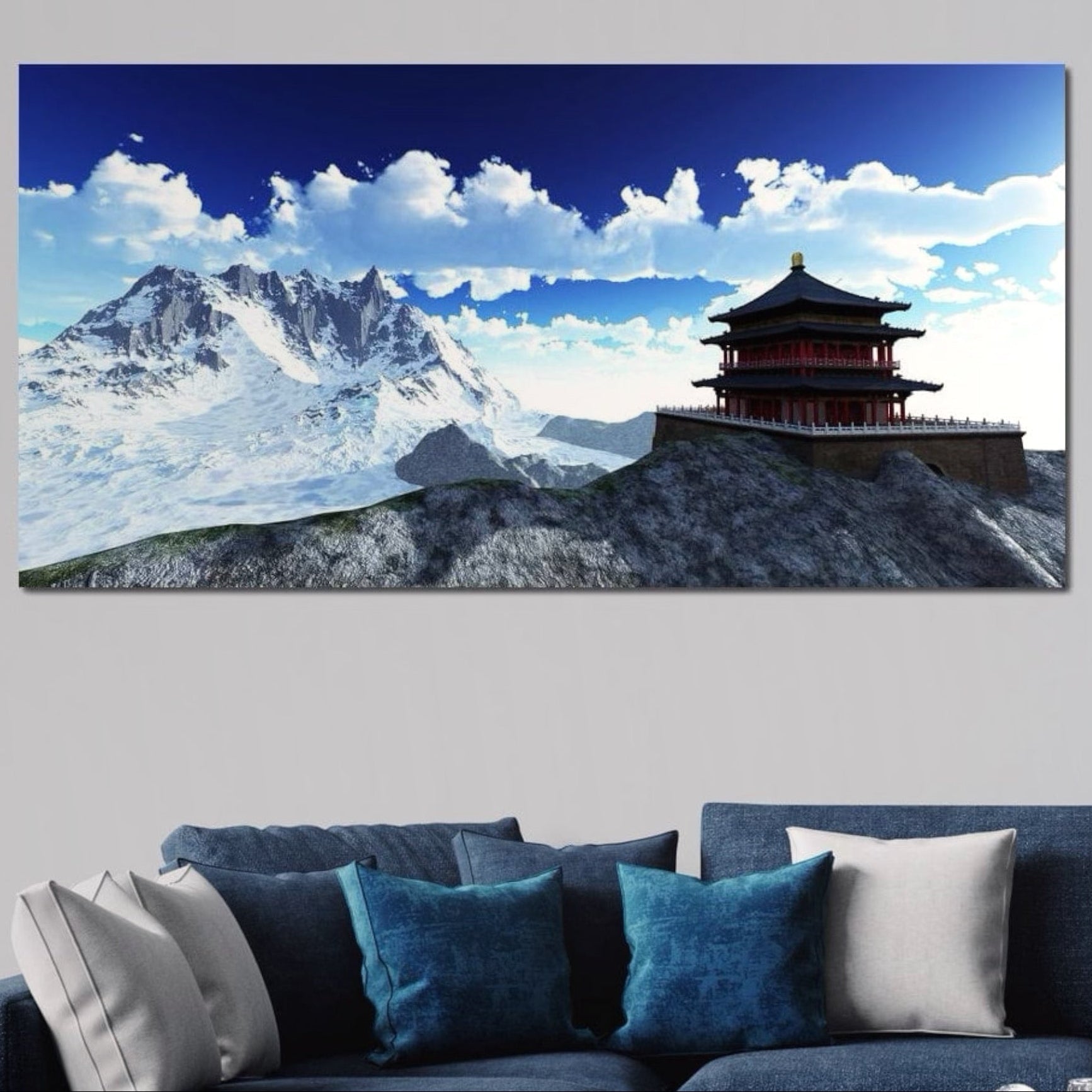 Tablou Canvas Premium LuxCanva® I100, Sanctuarul din Varf, Buddha, Templu, Munti, Zen, Meditatie, Liniste, Natura, Spiritualitate, Refugiu, Echilibru, Living, Dormitor