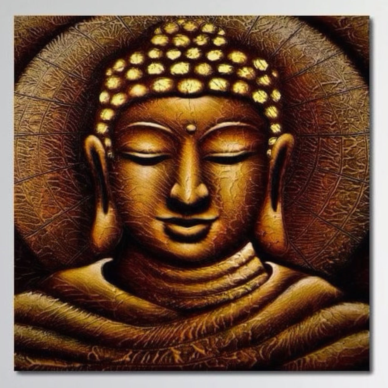 Tablou Canvas Premium LuxCanva® I102, Serenitate Aurie, Buddha, Zen, Liniste, Meditatie, Aur, Echilibru, Iluminare, Energie Pozitiva, Spiritualitate, Living, Dormitor