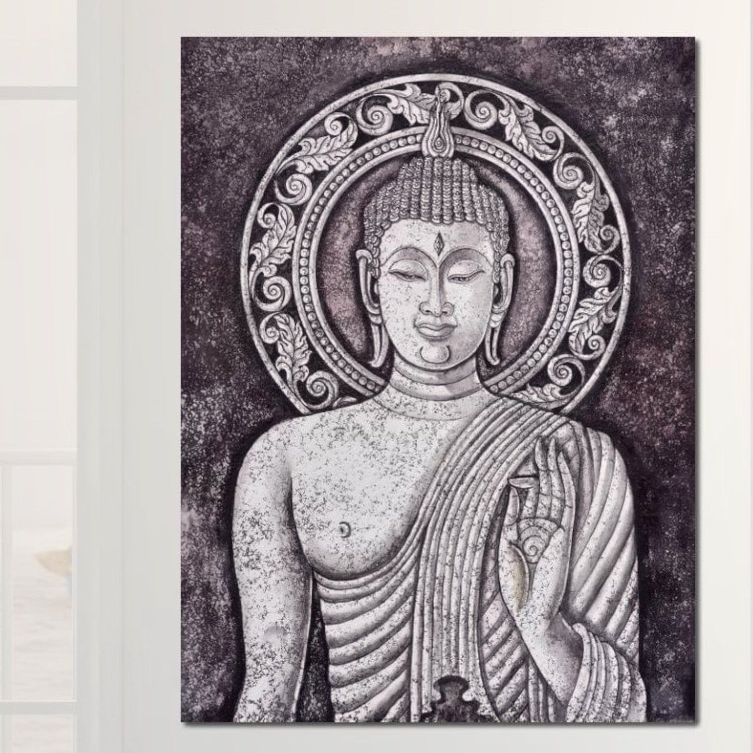 Tablou Canvas Premium LuxCanva® I103, Serenitate in Alb si Negru, Buddha, Zen, Meditatie, Spiritualitate, Liniste, Armonie, Echilibru, Iluminare, Living, Dormitor