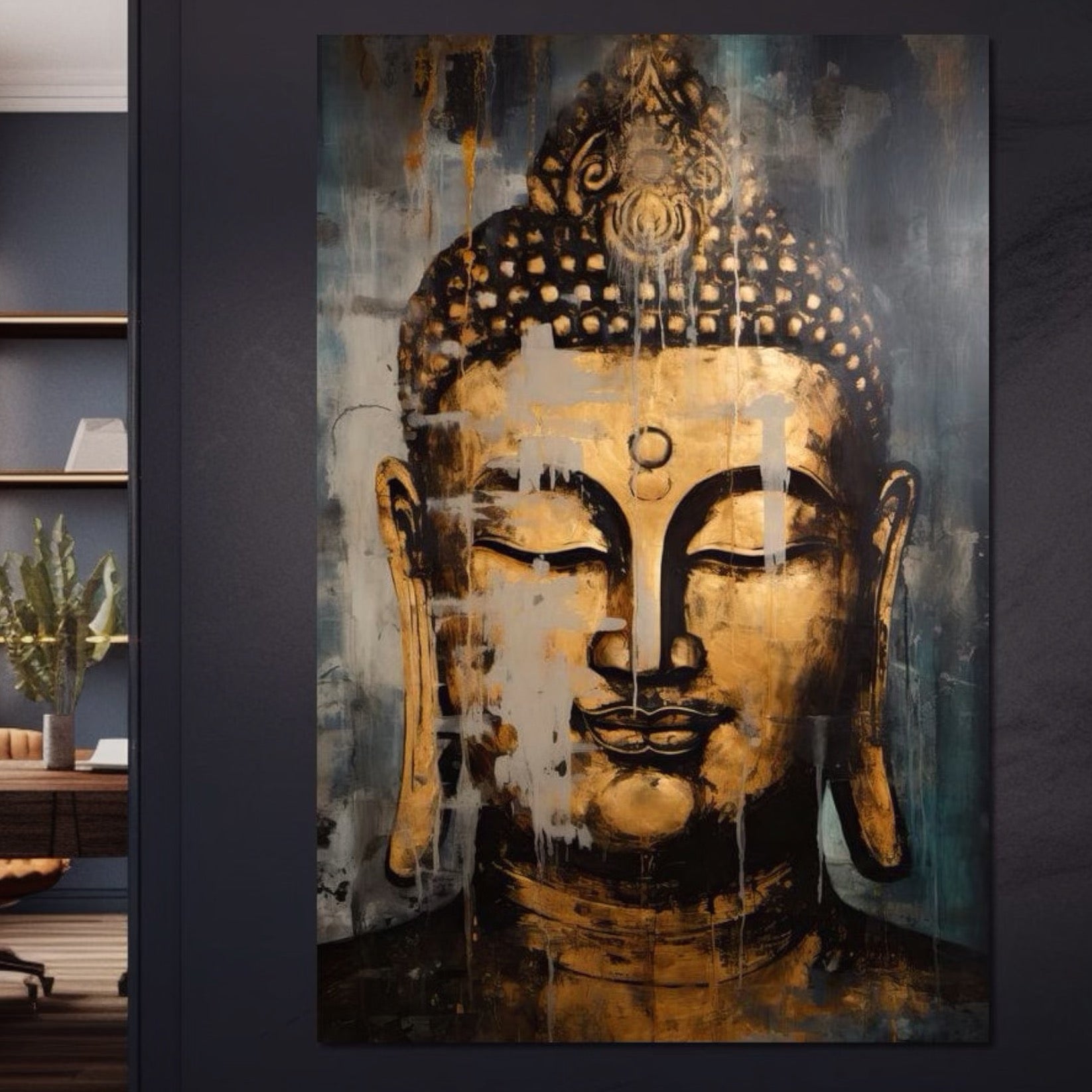 Tablou Canvas Premium LuxCanva® I126, Spirit Etern, Buddha, Zen, Meditatie, Spiritualitate, Armonie, Pace Interioara, Echilibru, Ritual, Urna, Gold, Living, Dormitor