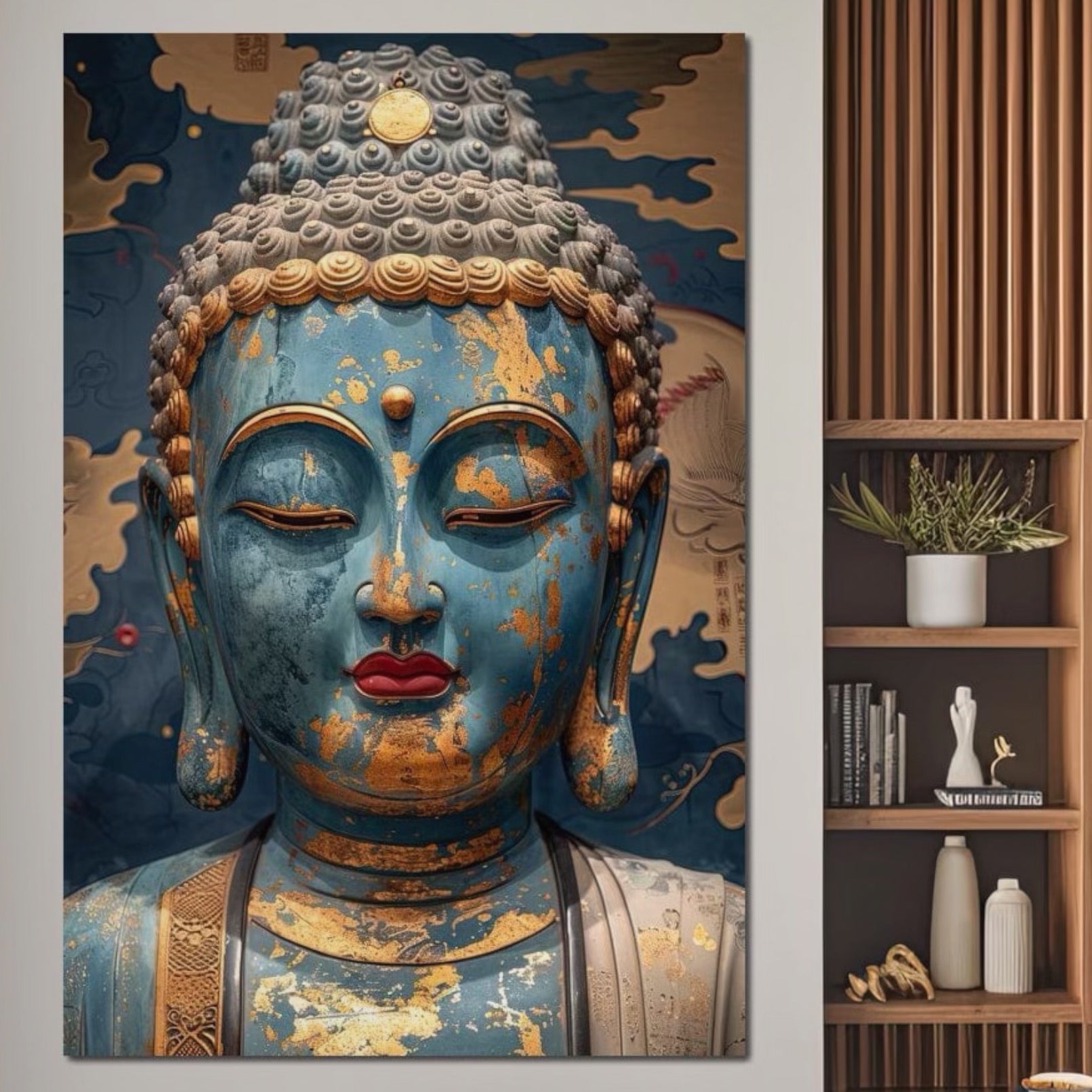 Tablou Canvas Premium LuxCanva® I135, Zeita Echilibrului Interior, Buddha, Zen, Spiritualitate, Meditatie, Contemplare, Transformare, Arta, Buze Rosii, Living, Dormitor