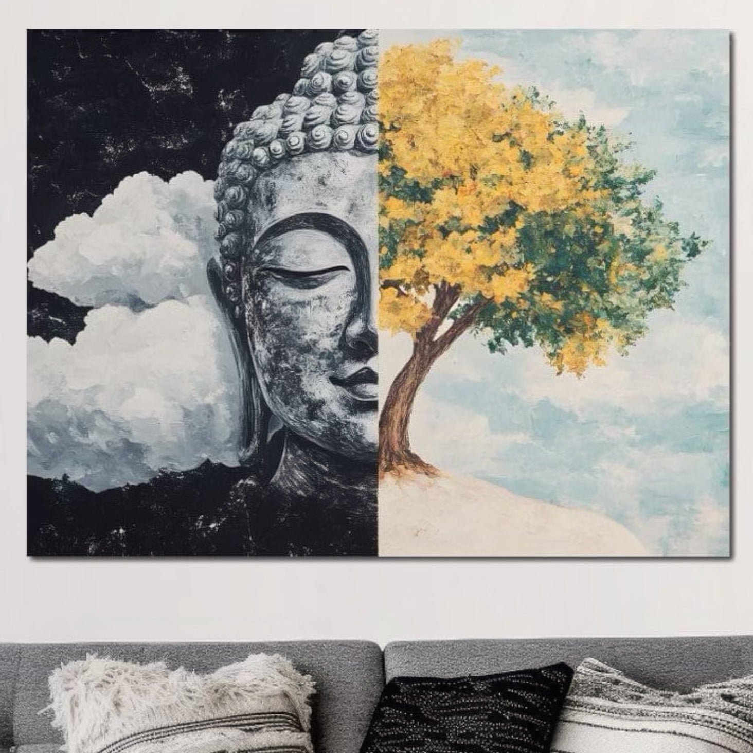 Tablou Canvas Premium LuxCanva® I151, Spirit si Natura, Buddha, Zen, Armonie, Echilibru, Copac, Nori, Spiritualitate, Energie, Liniste, Pace Interioara, Living, Dormitor