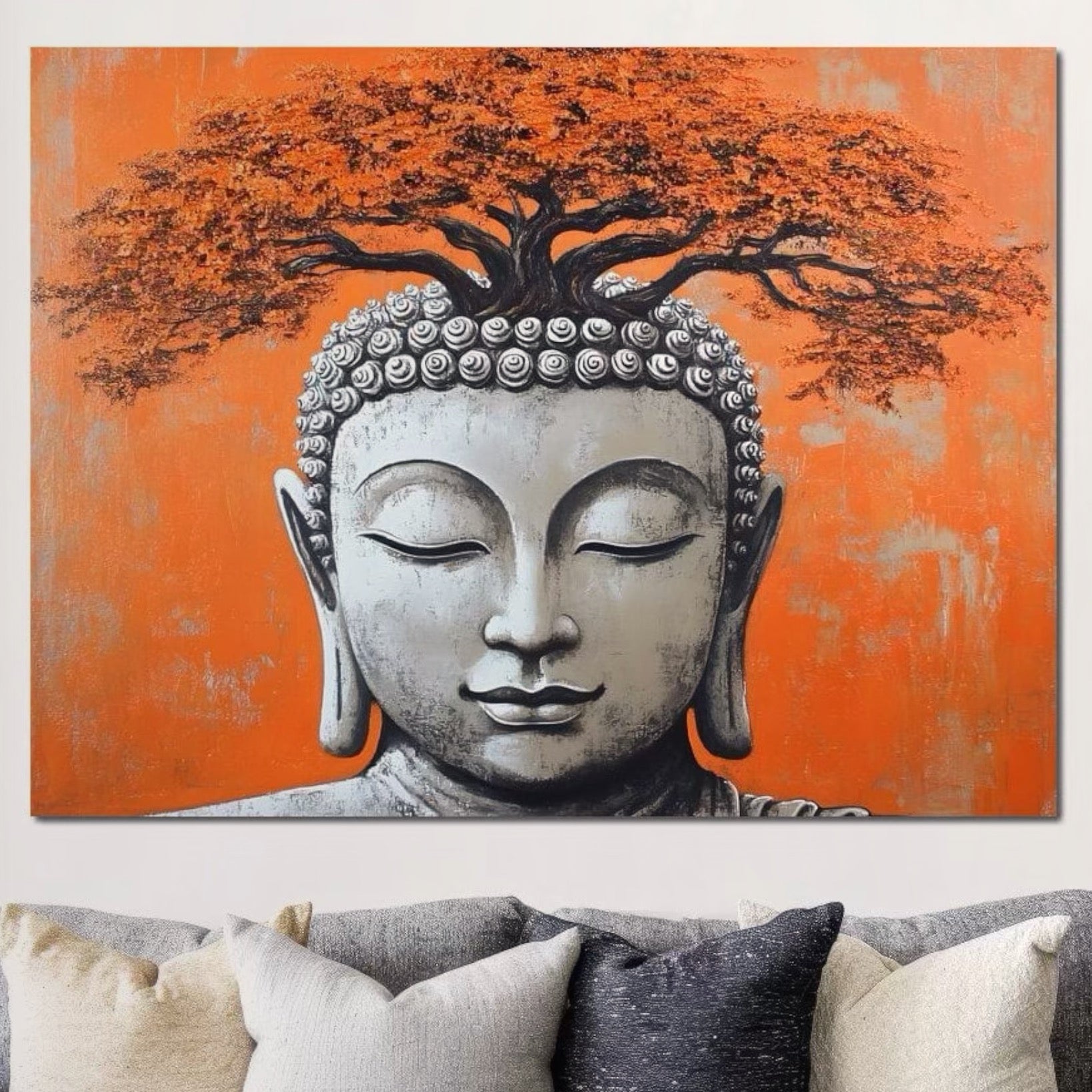 Tablou Canvas Premium LuxCanva® I152, Echilibru Inflorit, Buddha, Zen, Spiritualitate, Echilibru, Copac, Meditatie, Armonie, Pace Interioara, Portocaliu, Living, Dormitor