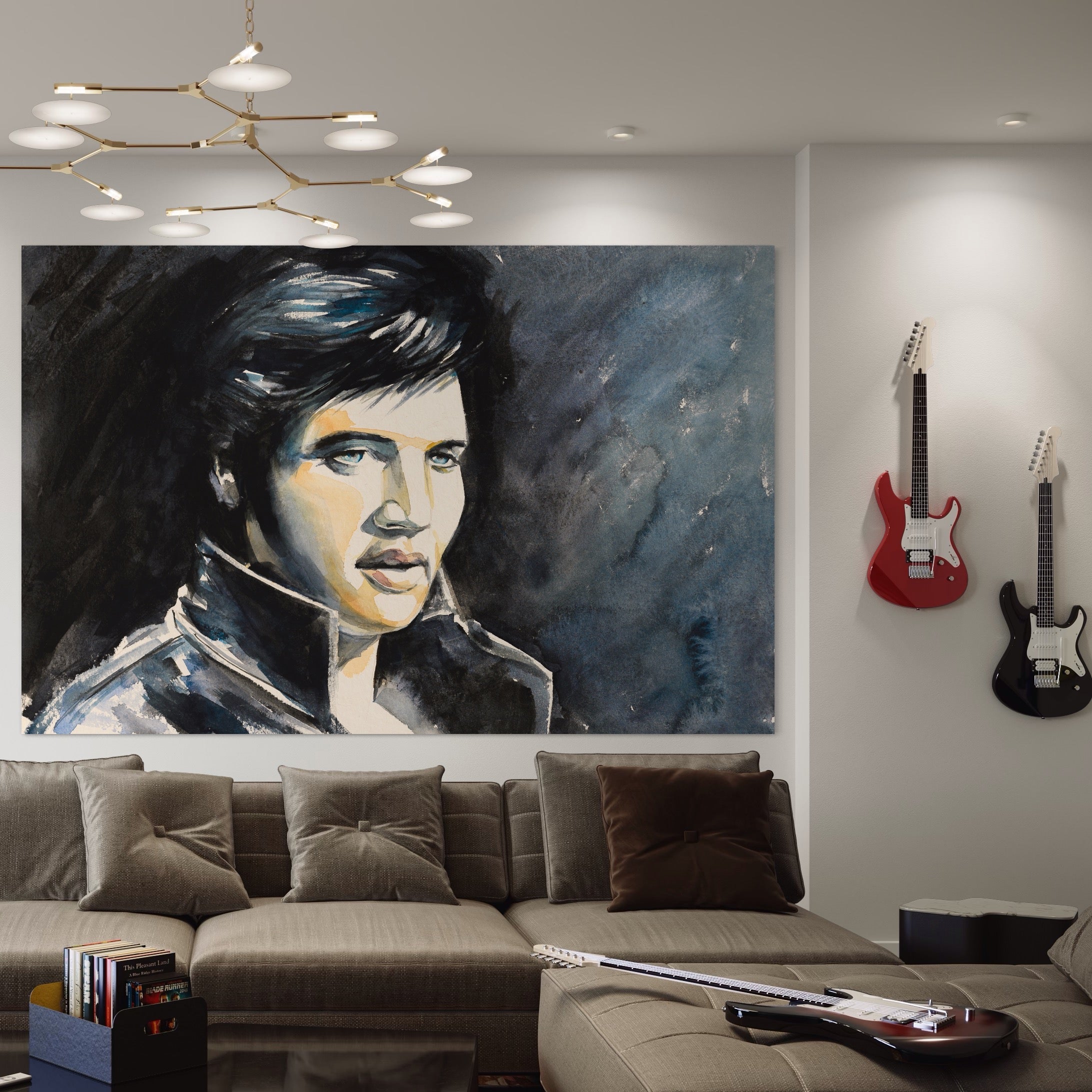 Tablou Canvas Premium LuxCanva® B1132, Regele Rock 'n' Roll-ului , Elvis Aaron Presley, Living, The King, Gospel, Memphis, Blues, Chitara, Culori Vibrante