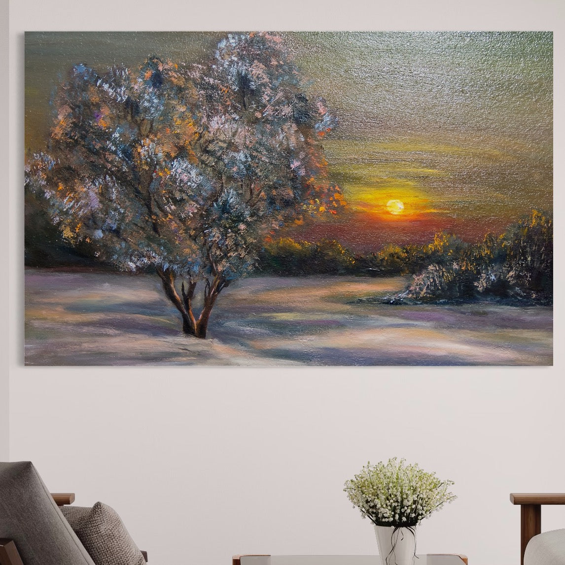 Tablou Canvas Premium LuxCanva® B1131, Copacul Magic , Copac, Living, Apus, Noapte, Natura, Culori Vibrante