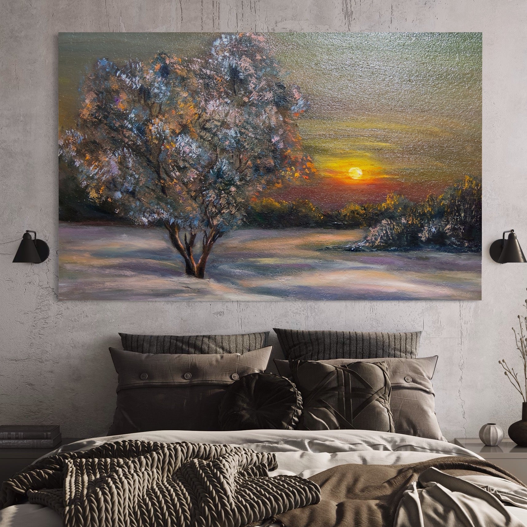 Tablou Canvas Premium LuxCanva® B1131, Copacul Magic , Copac, Living, Apus, Noapte, Natura, Culori Vibrante