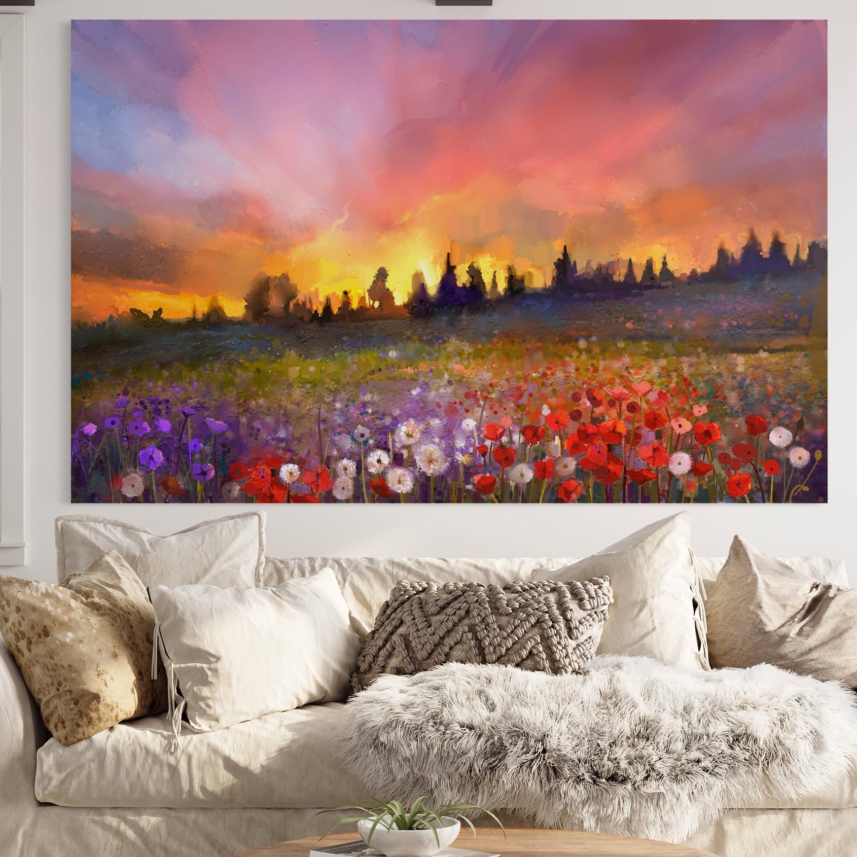 Tablou Canvas Premium LuxCanva® B1128, Vara Pe Campul Cu Flori , Flori, Campie, Living, Vara, Natura, Culori Vibrante