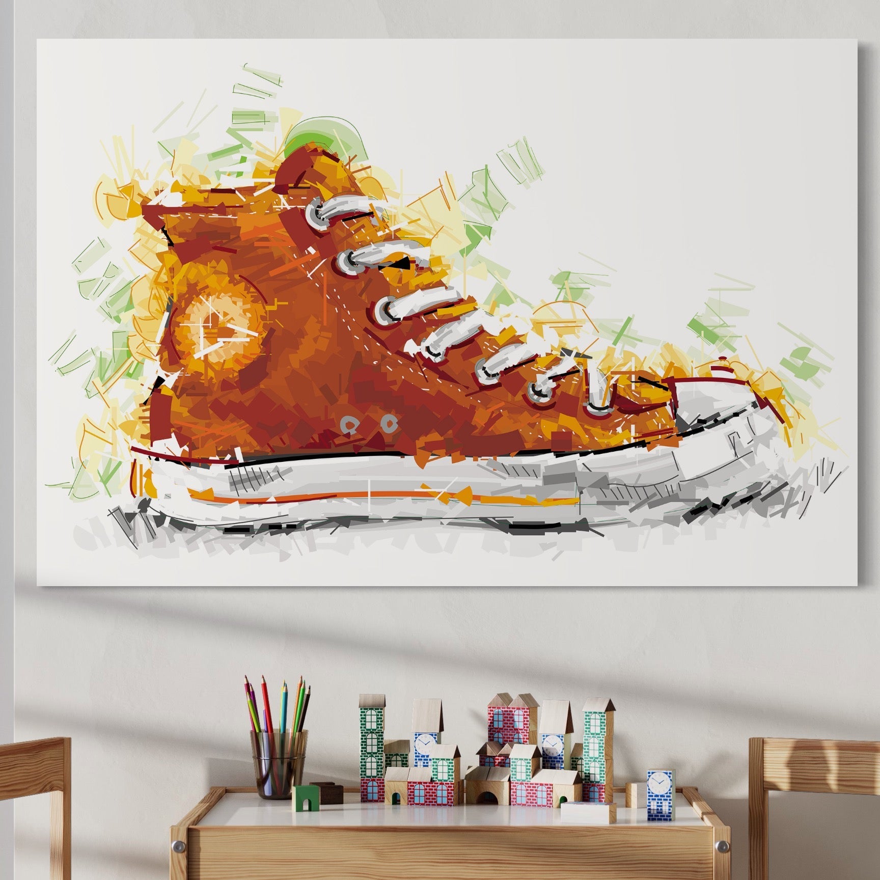 Tablou Canvas Premium LuxCanva® B1123, Tenisi Converse ,  Culori, Baschet, Converse, Dormitor, Chuck Taylor, Sport, Portocaliu, Copii, Culori Vibrante
