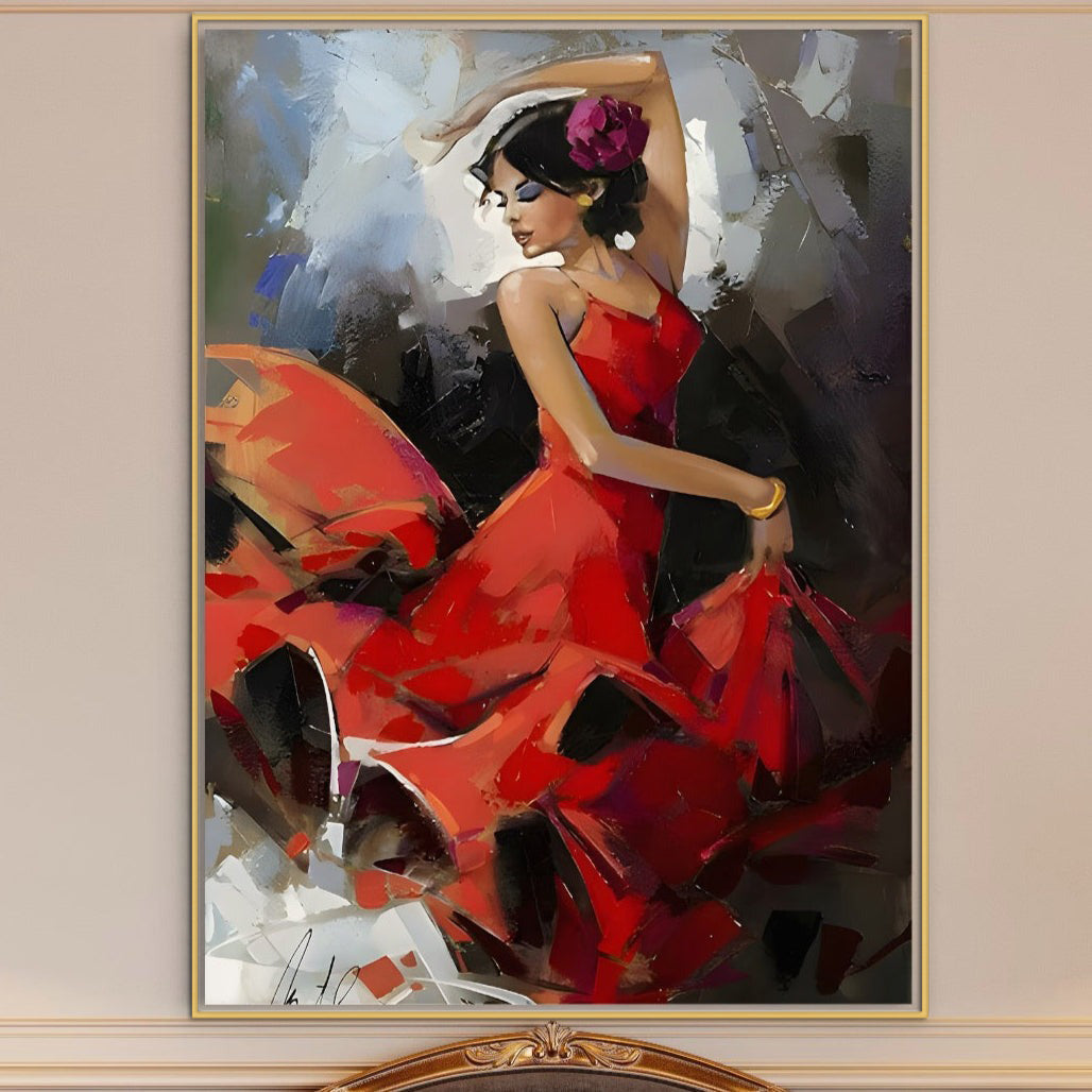 Tablou Canvas Premium LuxCanva® B1112, Dansul Unei Balerine In Rochie Rosie , Living, Balerina, Dansatoare, Scena, Balet, Arta, Dormitor, Dans, Culori Vibrante