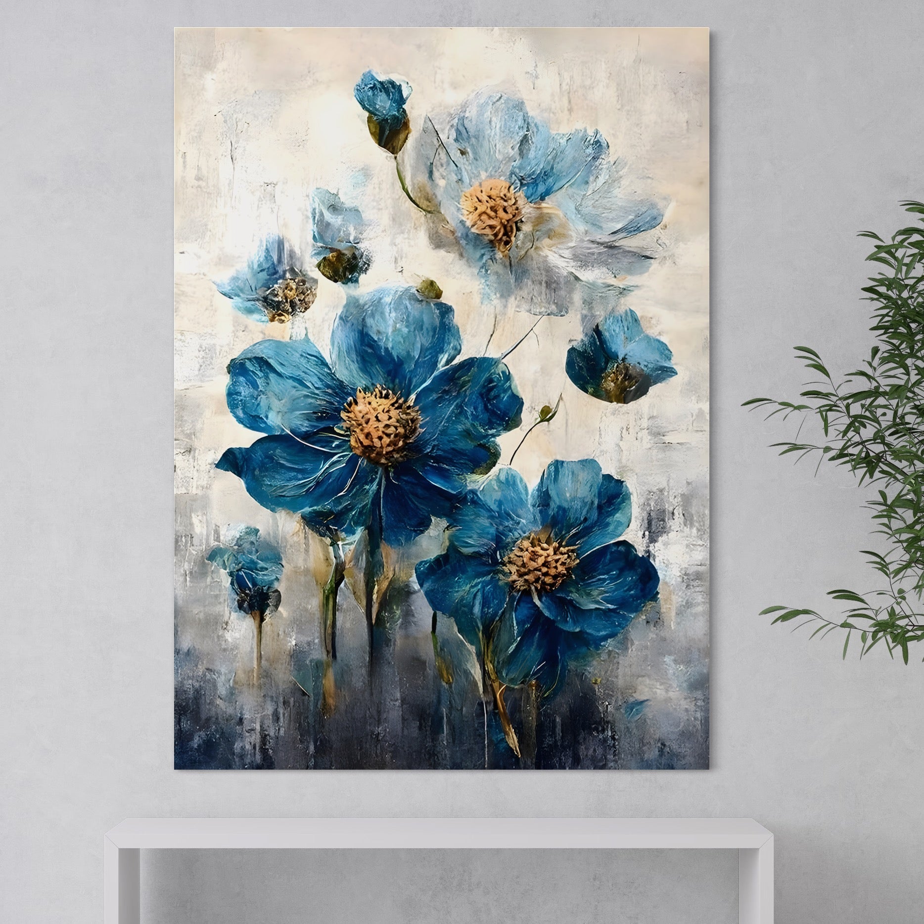 Tablou Canvas Premium LuxCanva® B1108, Albastre Flori , Culori, Living, Flori, Albastru, Buchet, Dormitor, Relaxare, Culori Vibrante