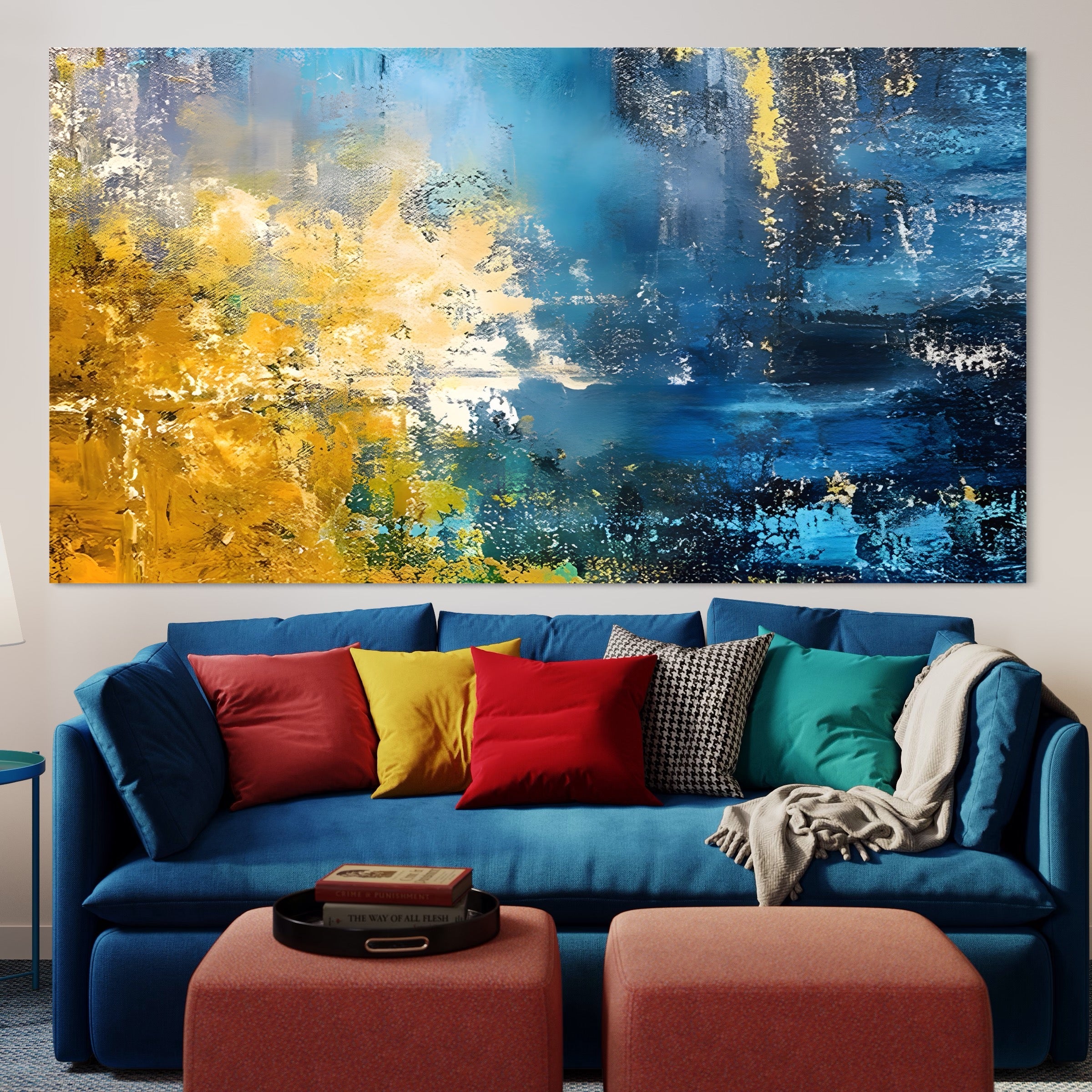 Tablou Canvas Premium LuxCanva® B1104, Mare Abstracta , Living, Liniste, Foite Aurii, Albastru, Decor, Mare, Apa, Culori Vibrante