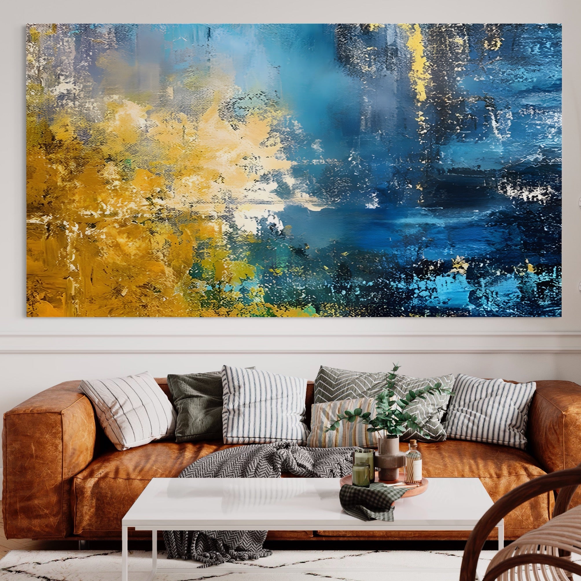 Tablou Canvas Premium LuxCanva® B1104, Mare Abstracta , Living, Liniste, Foite Aurii, Albastru, Decor, Mare, Apa, Culori Vibrante