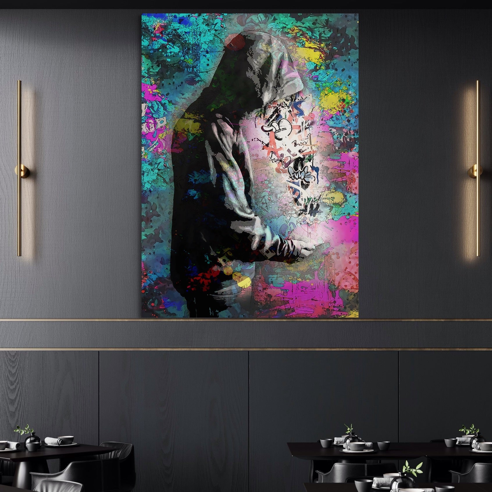 Tablou Canvas Premium LuxCanva® B1101, Grafitti Boy , Dormitor, Tanar, Baiat, Telefon, Mesaje, Living, Culori Vibrante