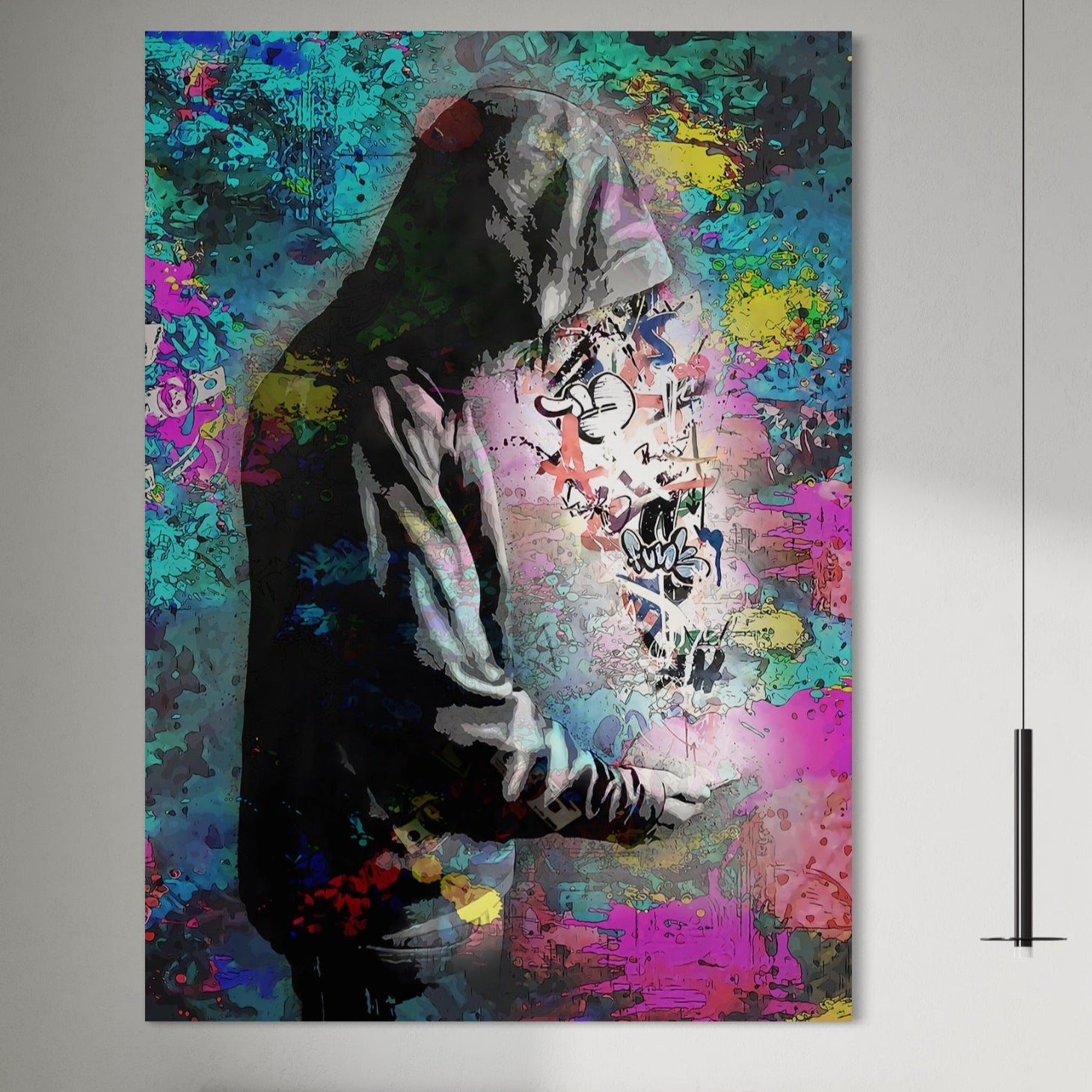 Tablou Canvas Premium LuxCanva® B1101, Grafitti Boy , Dormitor, Tanar, Baiat, Telefon, Mesaje, Living, Culori Vibrante