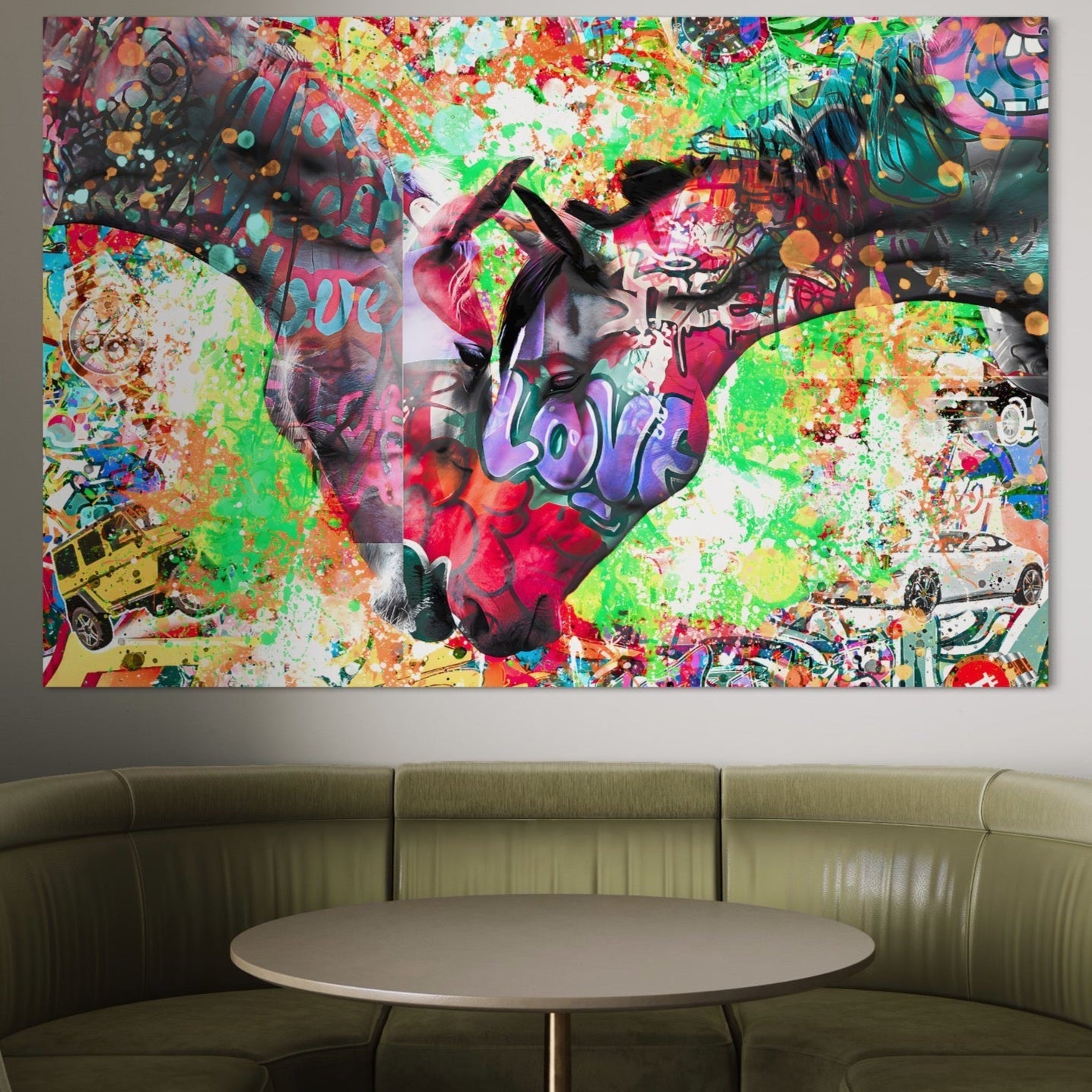 Tablou Canvas Premium LuxCanva® B1098, Cai Conectati Prin Iubire , Living, Cai, Graffiti, Iubire, Birou, Pop Art, Culori Vibrante