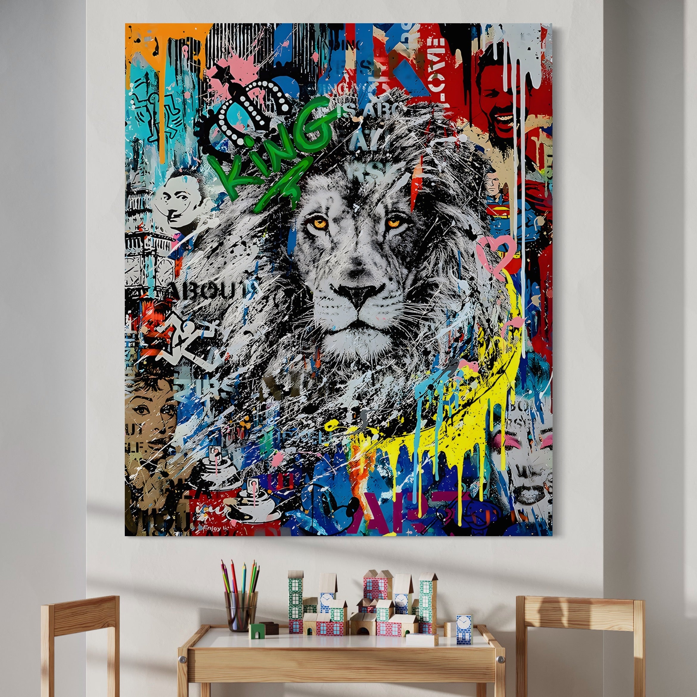 Tablou Canvas Premium LuxCanva® B1093, Leul de la Hollywood , Living, Vedere, Cinema, Colorat, King, Dormitor, Audrey Hepburn, Celebritati, Culori Vibrante