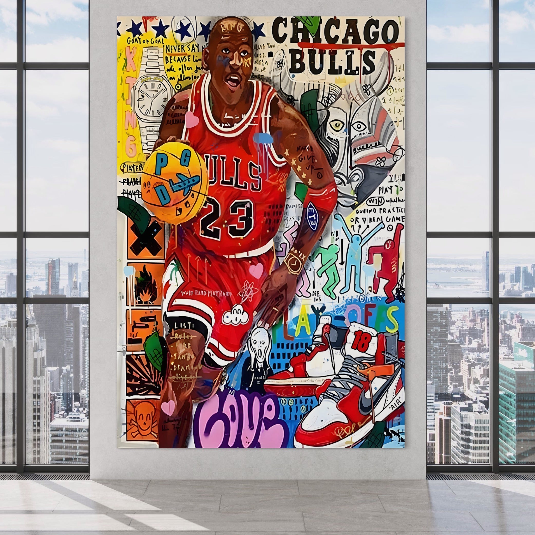 Tablou Canvas Premium LuxCanva® B1090, Marele Michael Jordan , Birou, Jucator Profesionist, Baschet, NBA, Camera copii, Chicago Bulls, Culori Vibrante