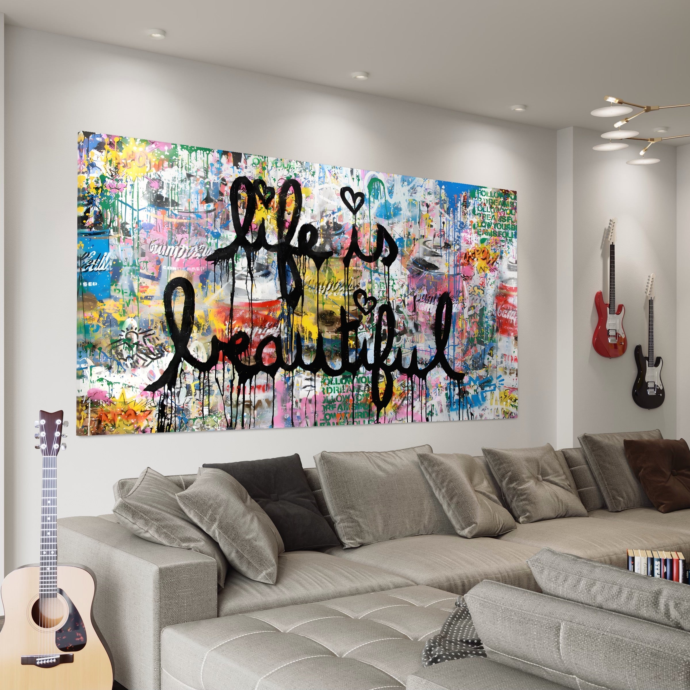 Tablou Canvas Premium LuxCanva® B1077, Life Is Beautiful , Decorativ, Living, Viata, Frumoasa, Motivational, Dormitor, Inspirational, Fericire, Culori Vibrante