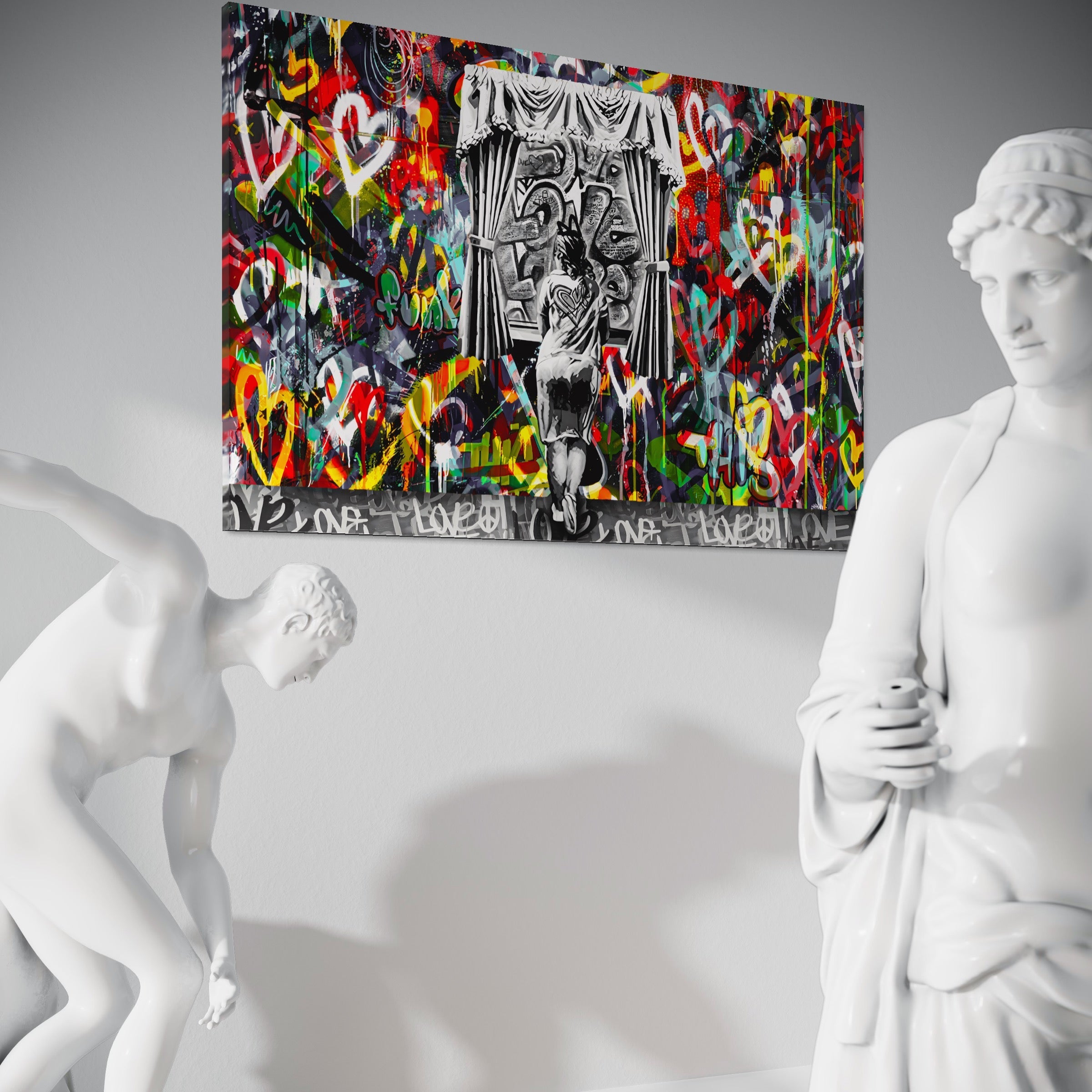 Tablou Canvas Premium LuxCanva® B1041, Wall Of Love , Living, Dormitor, Inspirational, Iubire, Culori, Inimi, Culori Vibrante