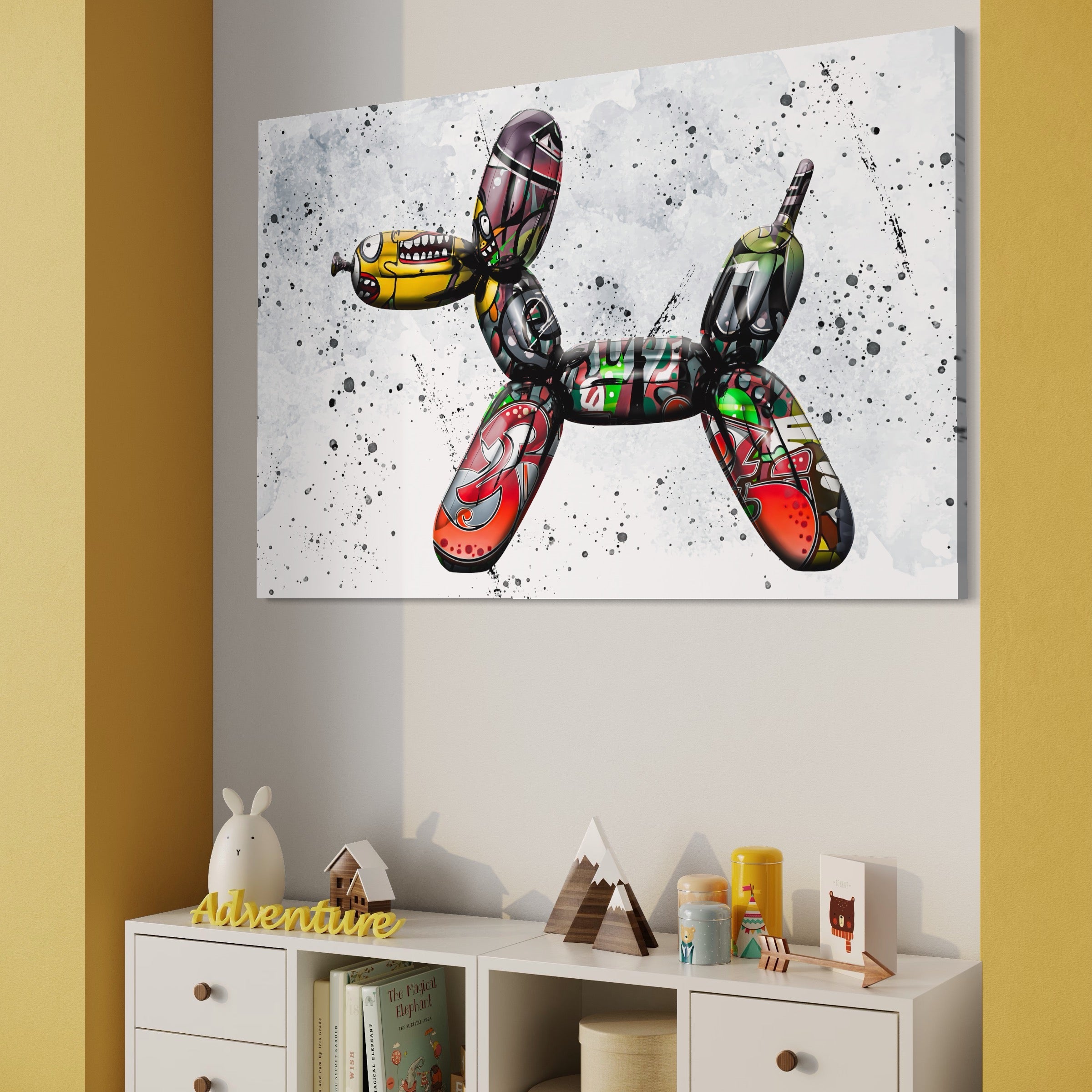 Tablou Canvas Premium LuxCanva® B1043, Pop Art Dog Balloon , Dormitor, Copii, Caine, Balon, Culori Vibrante