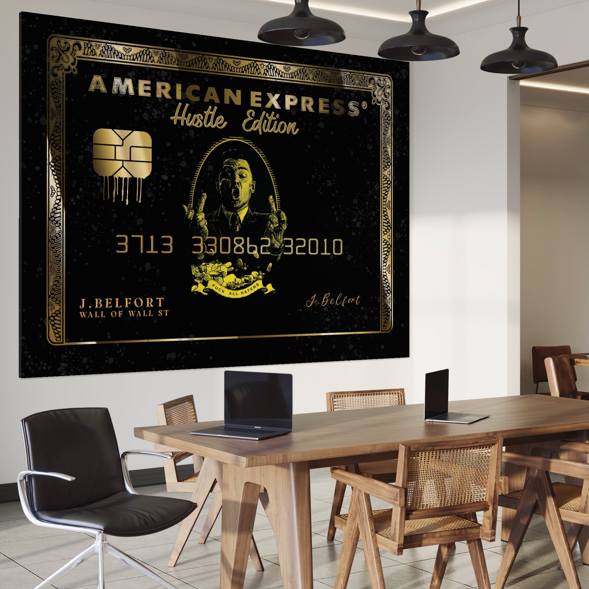 Tablou Canvas Premium LuxCanva® B1039, Hustle Edition , Decorativ, DiCaprio, Money, Wall Street, Auriu