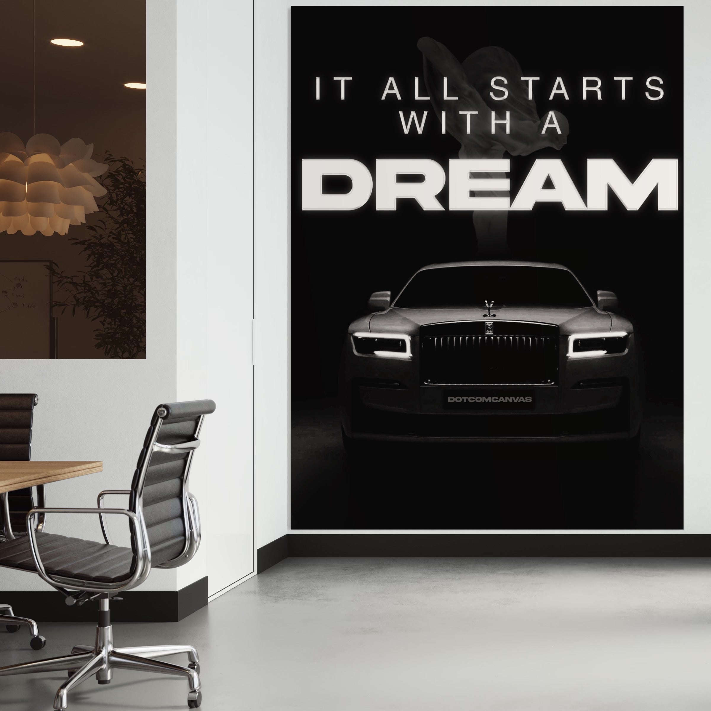 Tablou Canvas Premium LuxCanva® B1038, It All Starts With A Dream , Decorativ, Inspirational, Rolls-Royce, Alb Si Negru